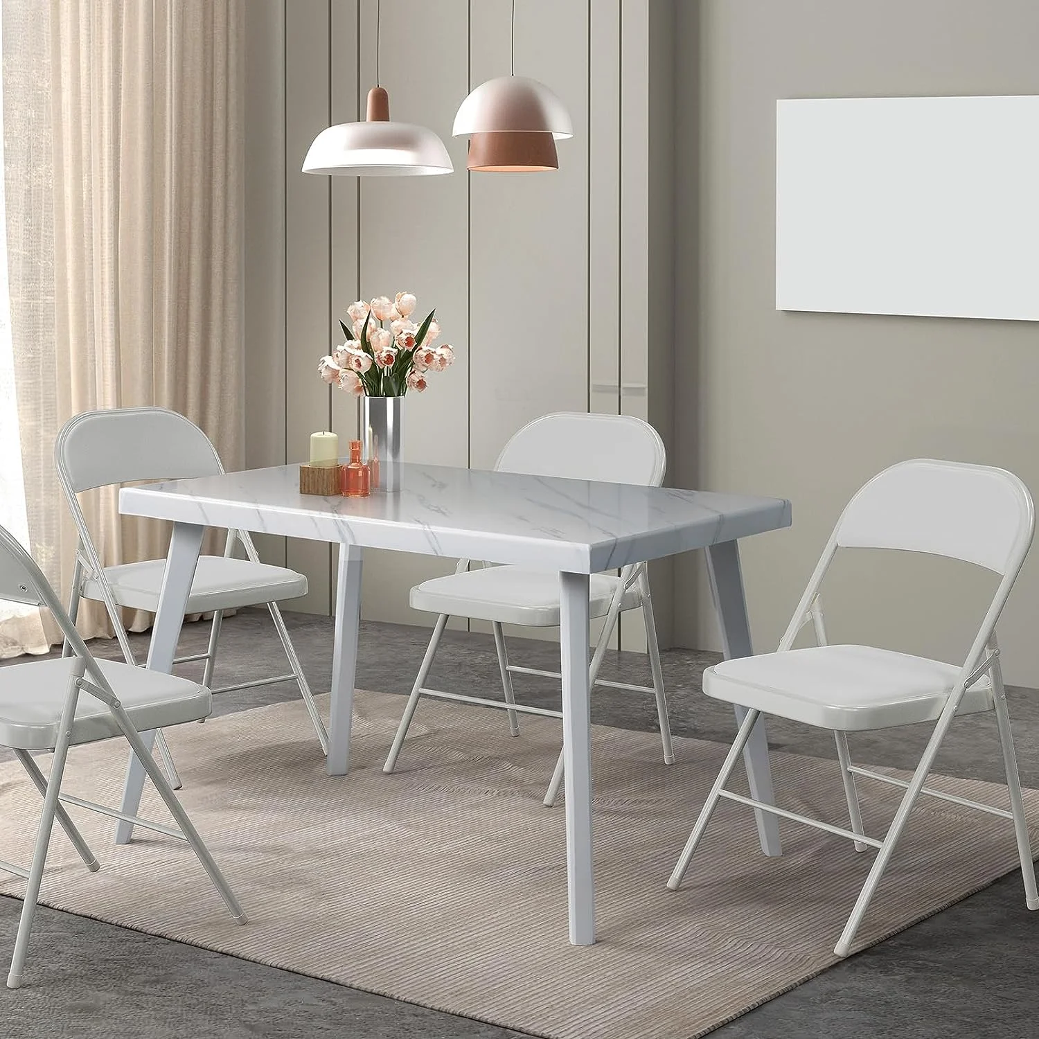 VINGLI Folding Chairs with Padded Seats, Metal Frame with Pu Leather Seat & Back, Capacity 350 lbs, White, Set of 6