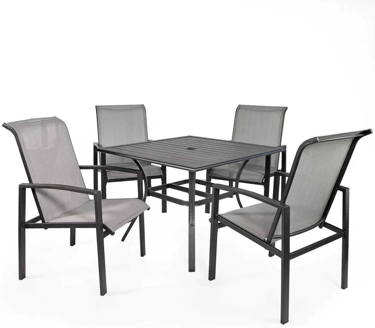 Outdoor Dining Set Square Patio 1 Table Mesh Dining 4 Chairs Yard Patio Furniture Garden