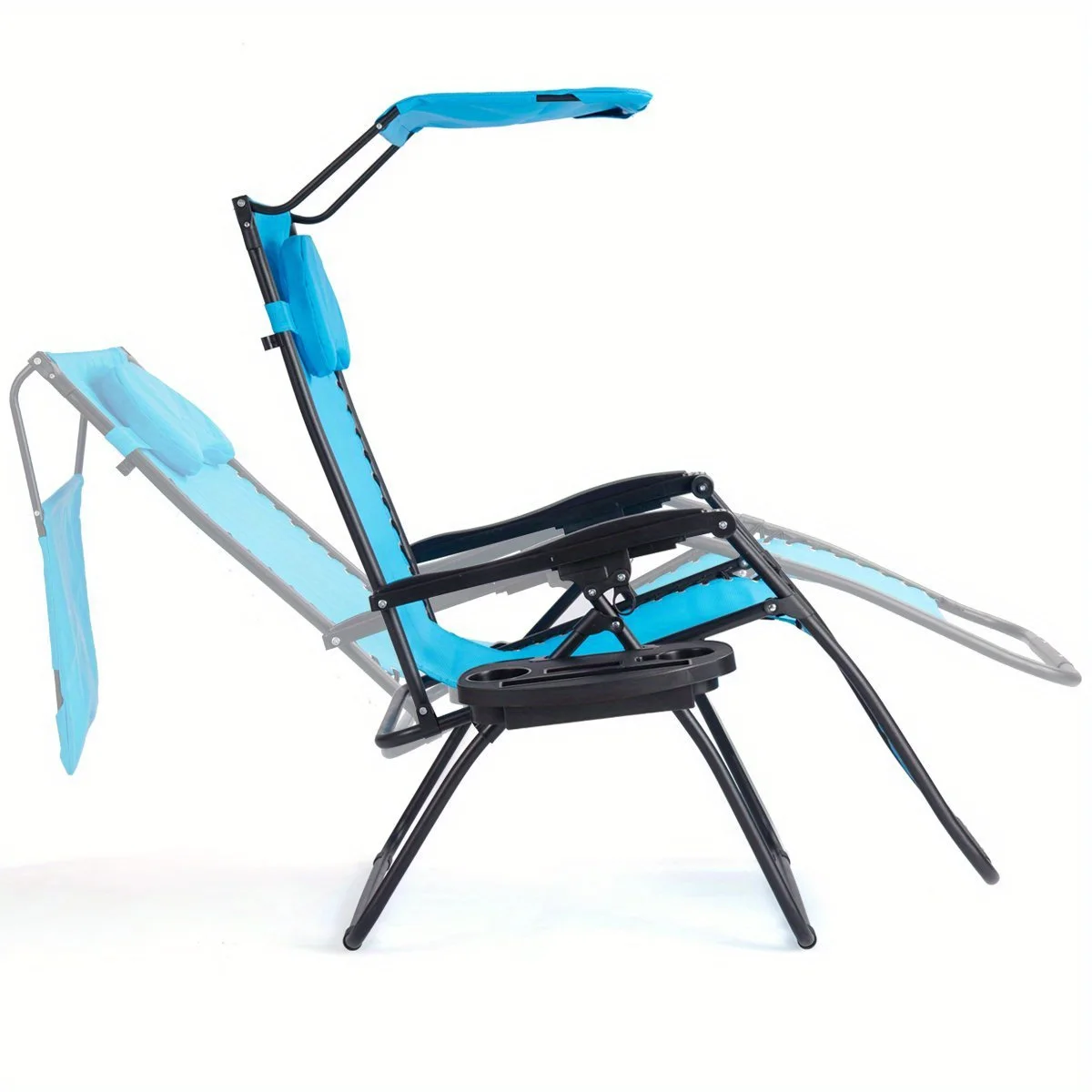 Yian Mao Folding Recliner Zero Gravity Lounge Chair W/ Shade Canopy Cup Holder Blue