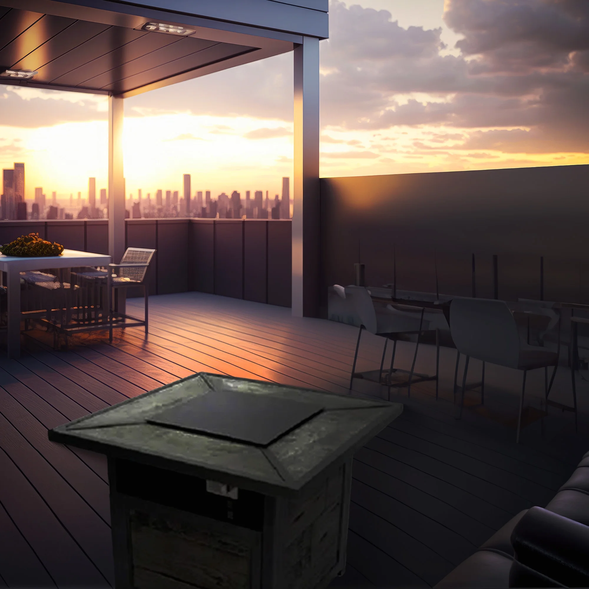 Patio Master Evanston Gas Fire Pit with Steel Cover and Faux Wood Tile Top