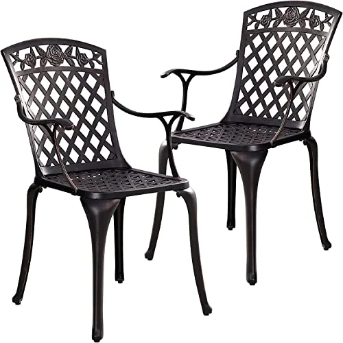 Cast Aluminum Patio Chairs,Outdoor Dining Chairs Set of 2 with High Back,Metal Patio Chairs,All Weather Outdoor Bistro Chair for Garden,Backyard(Bronze)