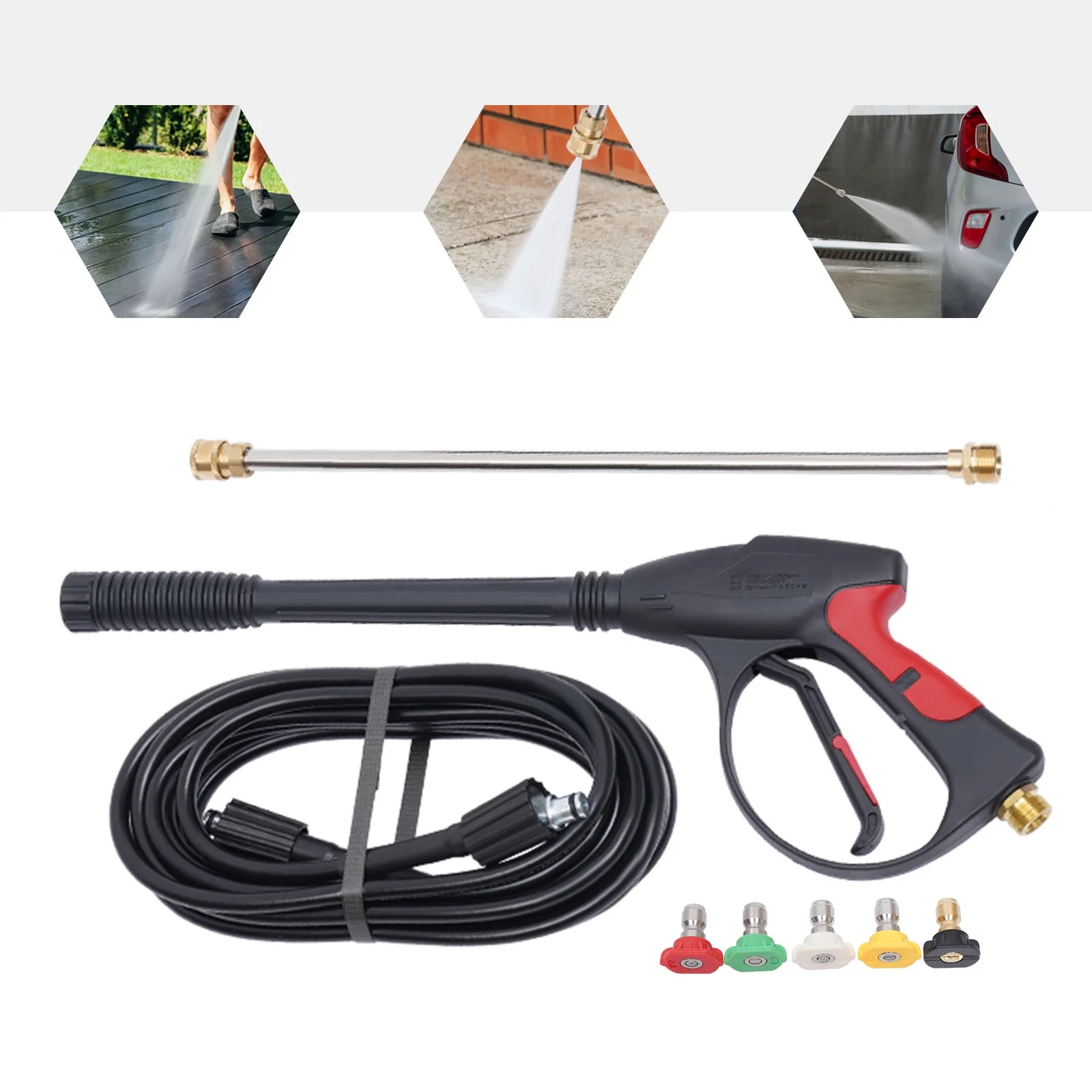 High Pressure 2000psi Car Power Washer Gun Spray Wand Lance Nozzle Hose Kit M22