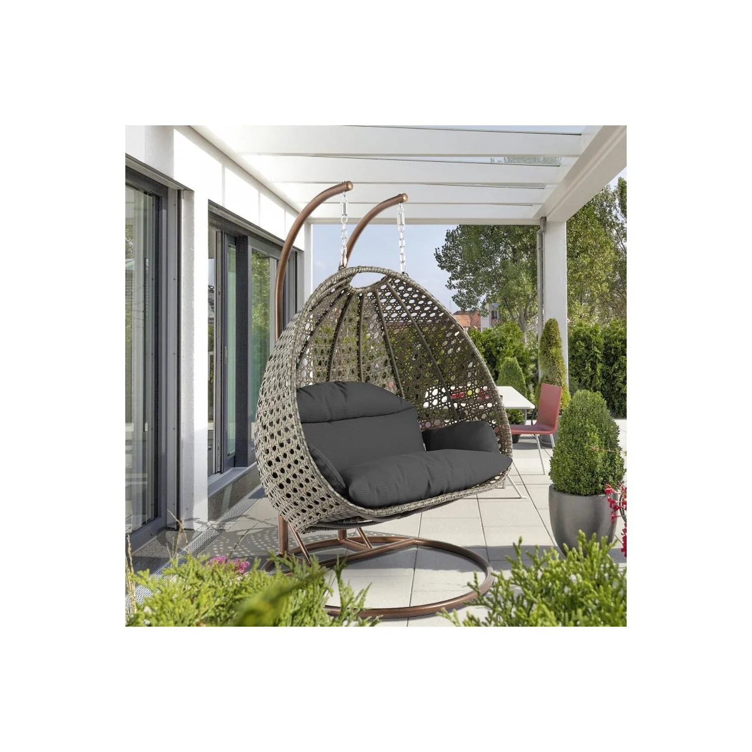 HomeStock Beige Country Cottage Hanging 2 Person Egg Swing Chair,Dark Gray