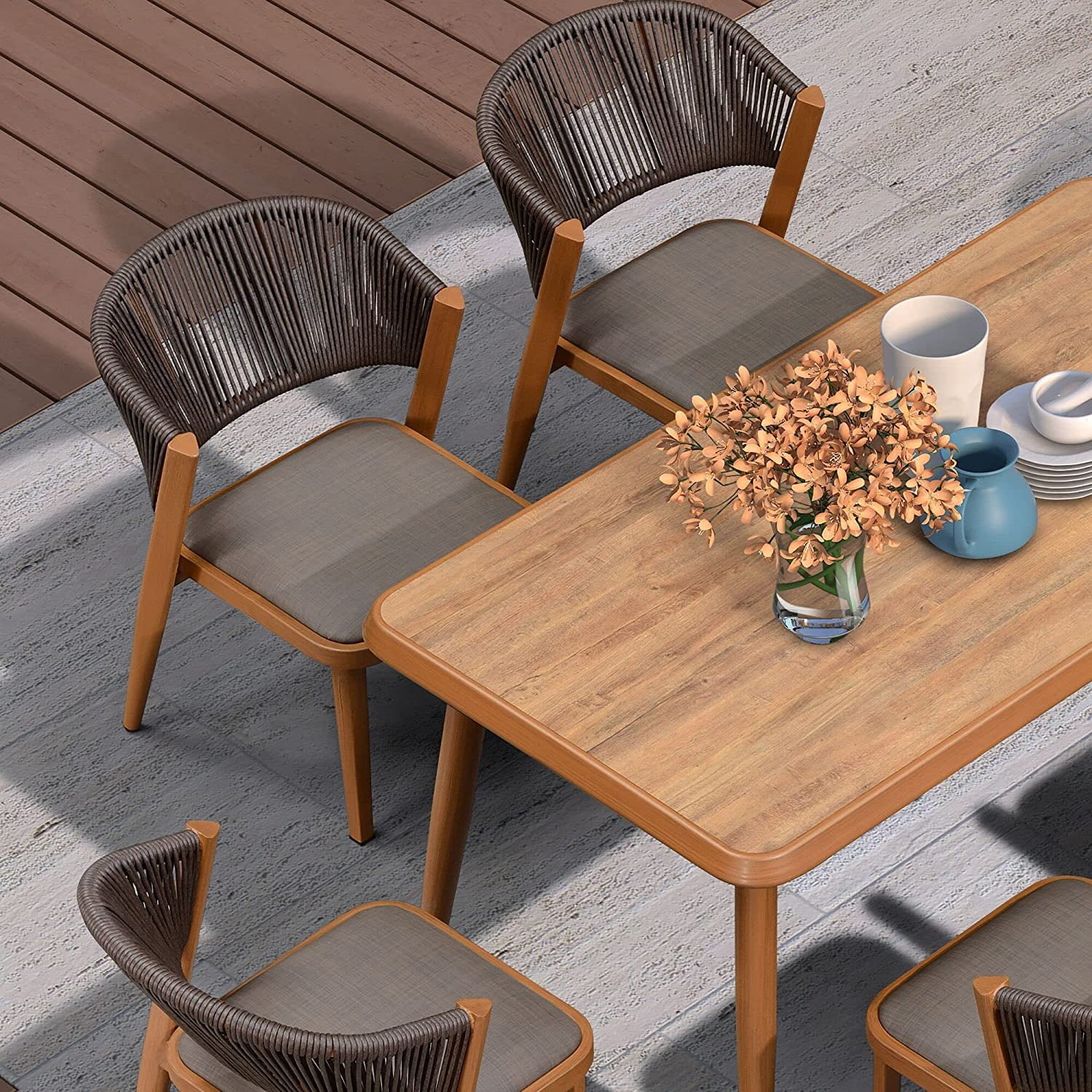 LEAF Patio Dining Set of 9 All-Weather Metal Table Chair Set Patio Rattan Furniture Set for Backyard Garden Outdoor Dining Set