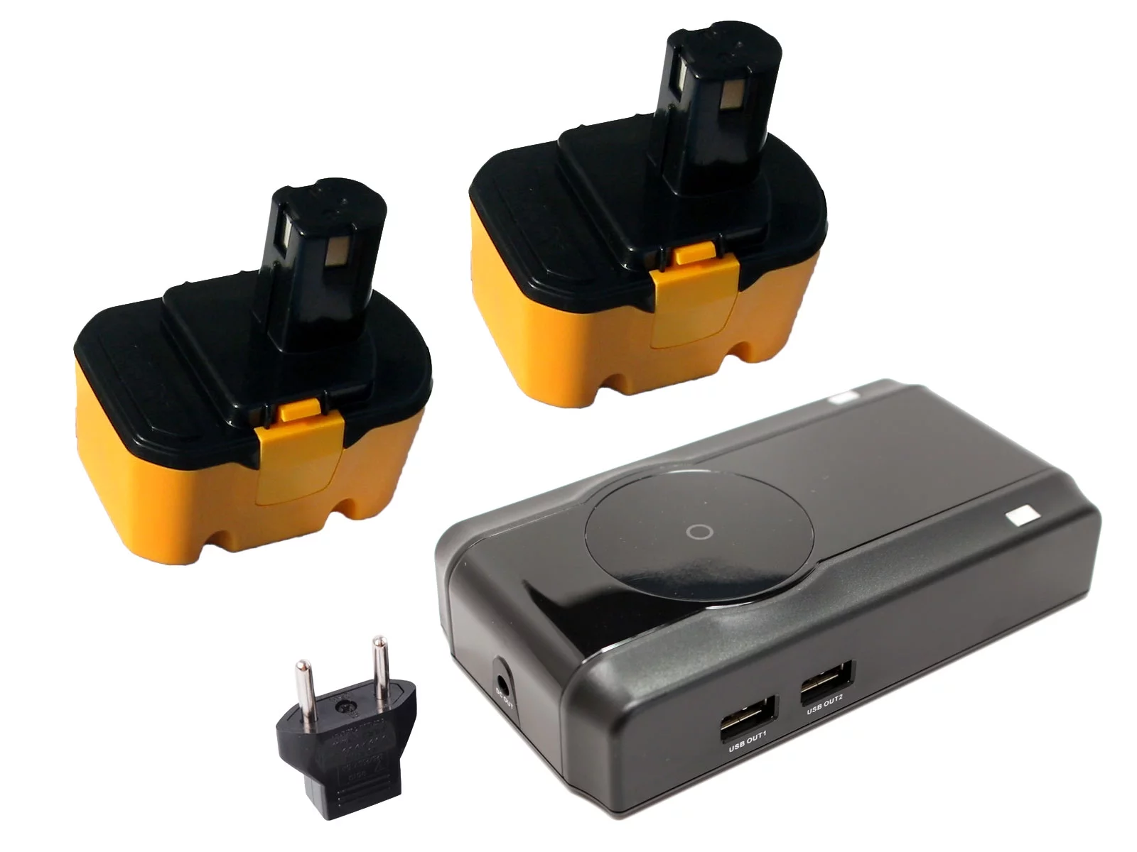 2-Pack Ryobi 14.4V Battery + Charger Replacement with EU Adapter - Compatible with Ryobi 130224010, RY6200, 1314702, 1400144, 1400656, 1400671, HP1442M, FL1400, HP1441M, 130224011, 130281002