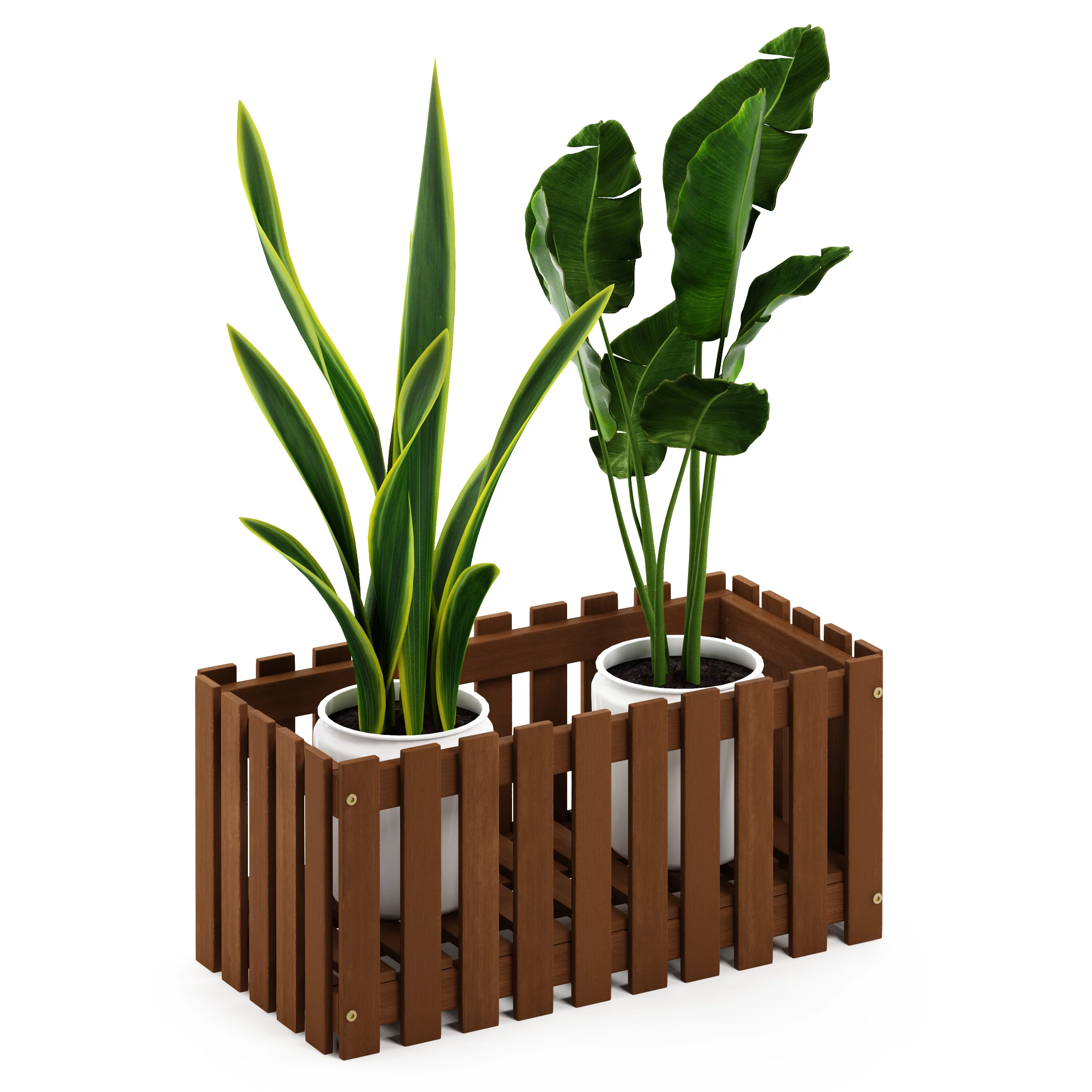 Furinno Tioman Hardwood Slat Style Flower Planter Box in Teak Oil
