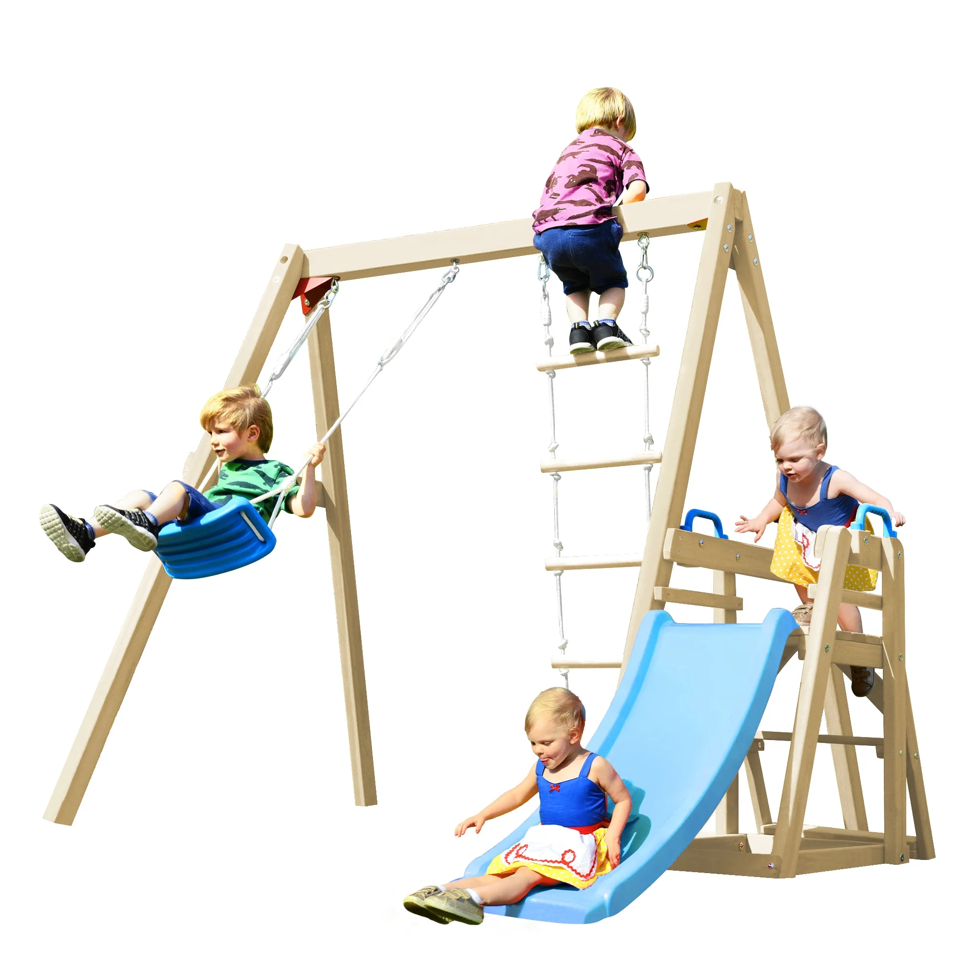 Swing Set Wooden Swing Set Kids Climber With Slides.