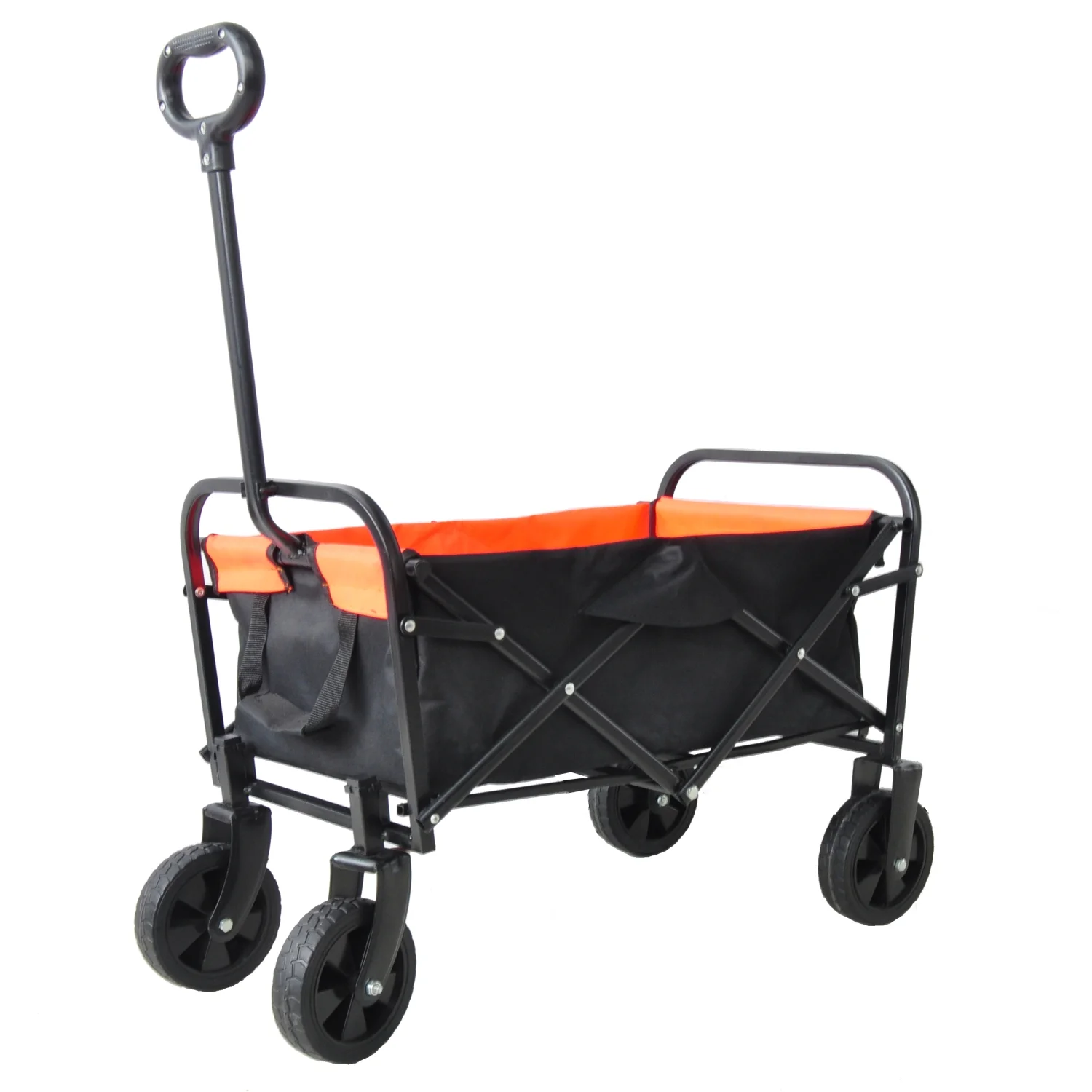Portable Black Yellow Mini Folding Garden Shopping Cart with Practical Collapsible Design for Beach Use. Convenient Lightweight Outdoor Trolley Wagon with Sturdy Easy-to-Carry Wheels. Fol