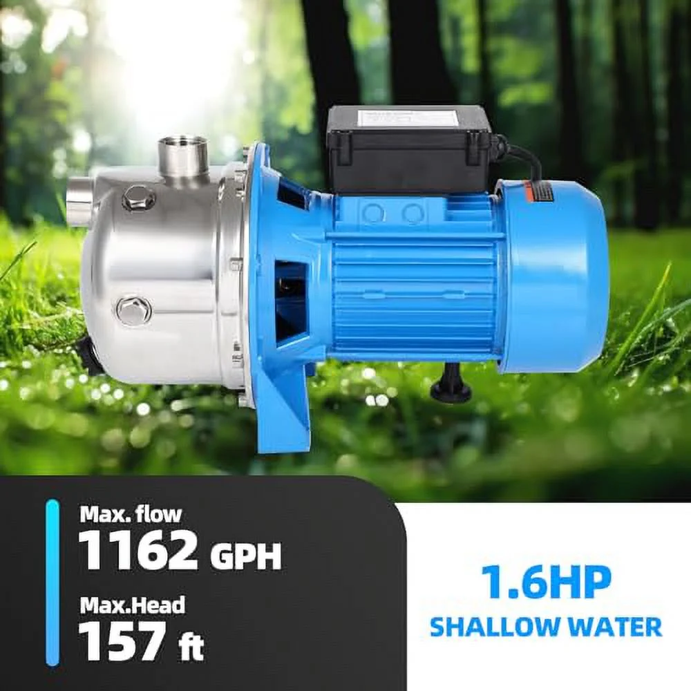 1.6HP Shallow Well Pump Garden Pump, 1162GPH, 110-120V, with Portable Handle for Home Garden Lawn Irrigation Farm Water Removal Sprinkler System