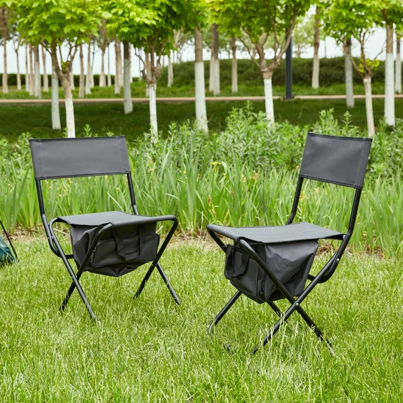 2-piece folding outdoor chair with storage bag, portable chair for indoor, outdoor camping, picnics and fishing, Grey