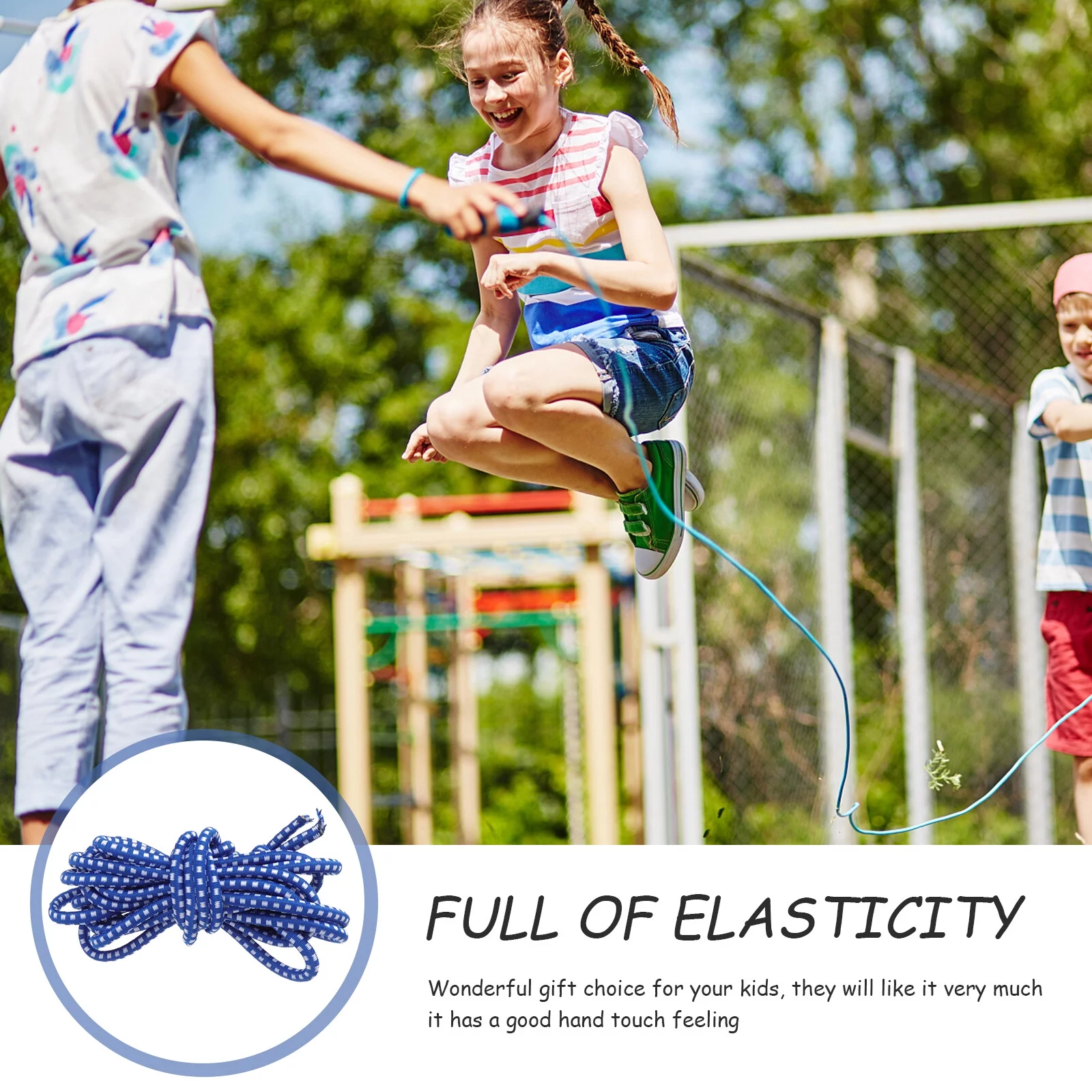 Gongxipen Kids Skipping Rope Toys Students Jump Elastic Band Toys Outdoor Rubber Band Skipping Toy for School Playground (Blue and White)