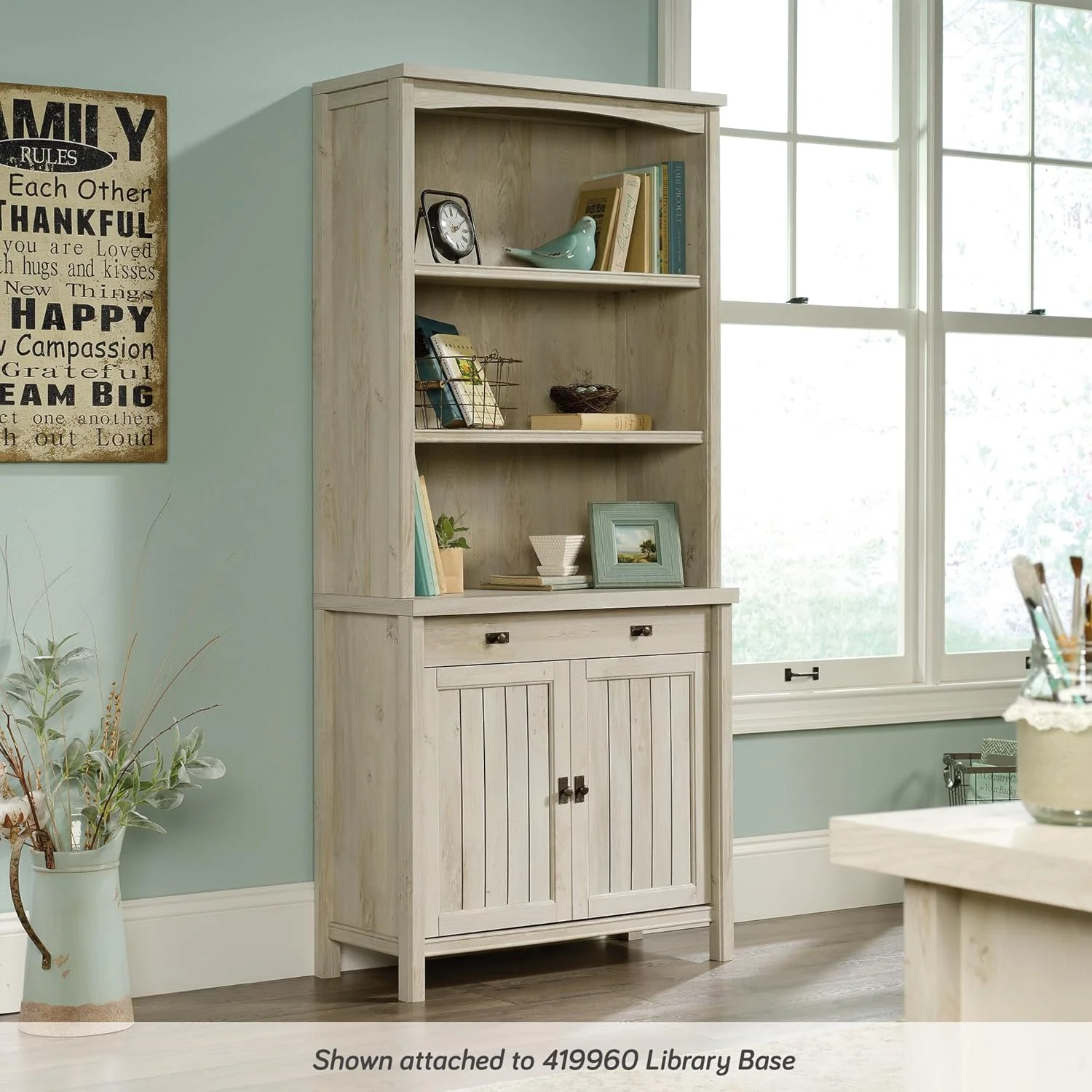 KUANGHENG Costa Library Hutch, Chalked Chestnut finish