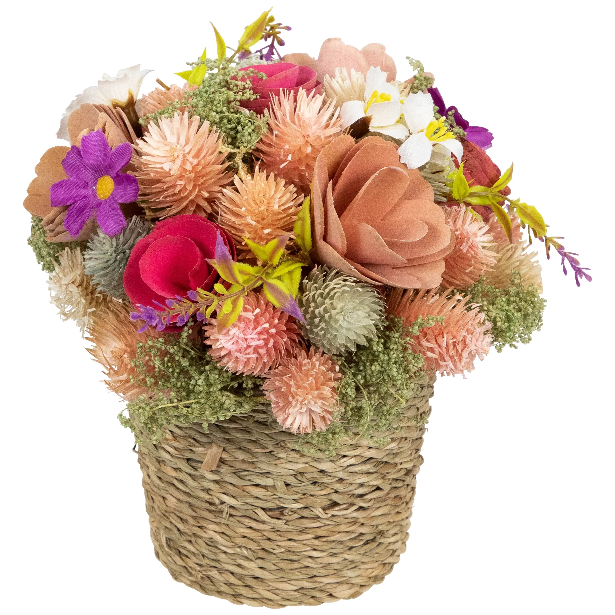 Wooden Mixed Floral Artificial Spring Arrangement with Pot - 7