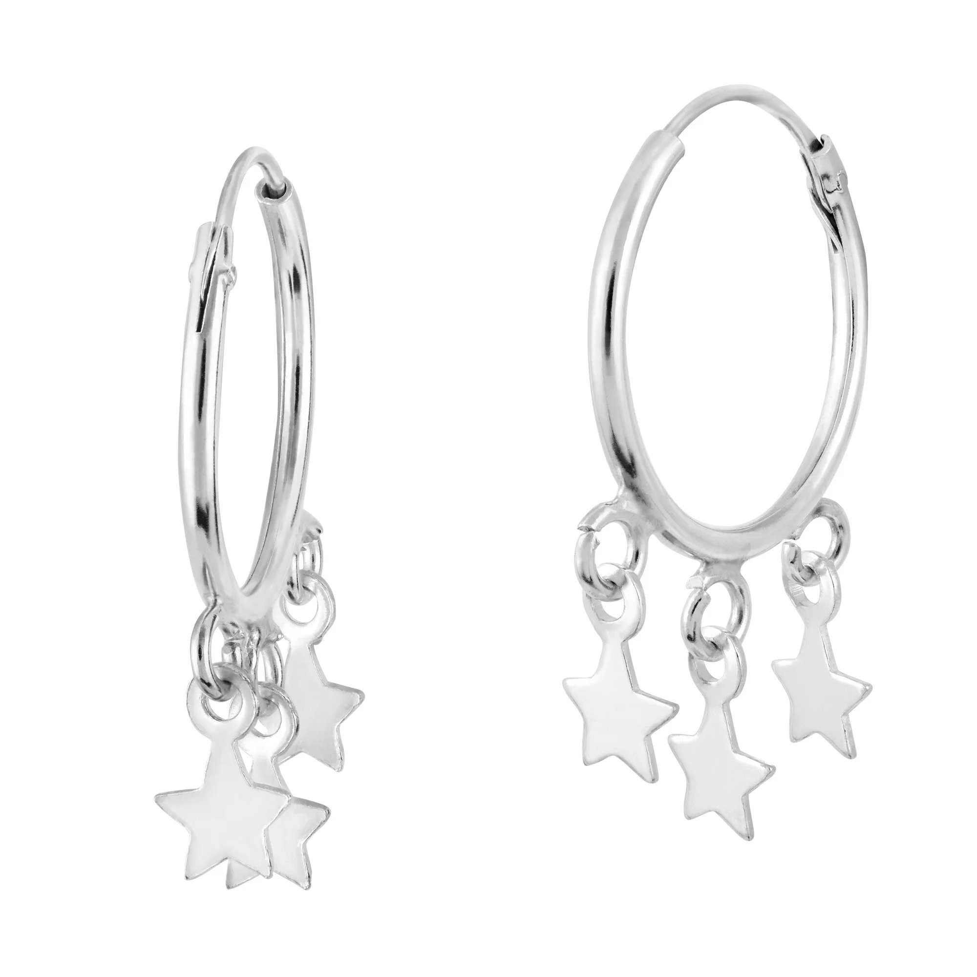 Cosmic Trio Stars Sterling Silver Mini Mobile Hoop Earrings