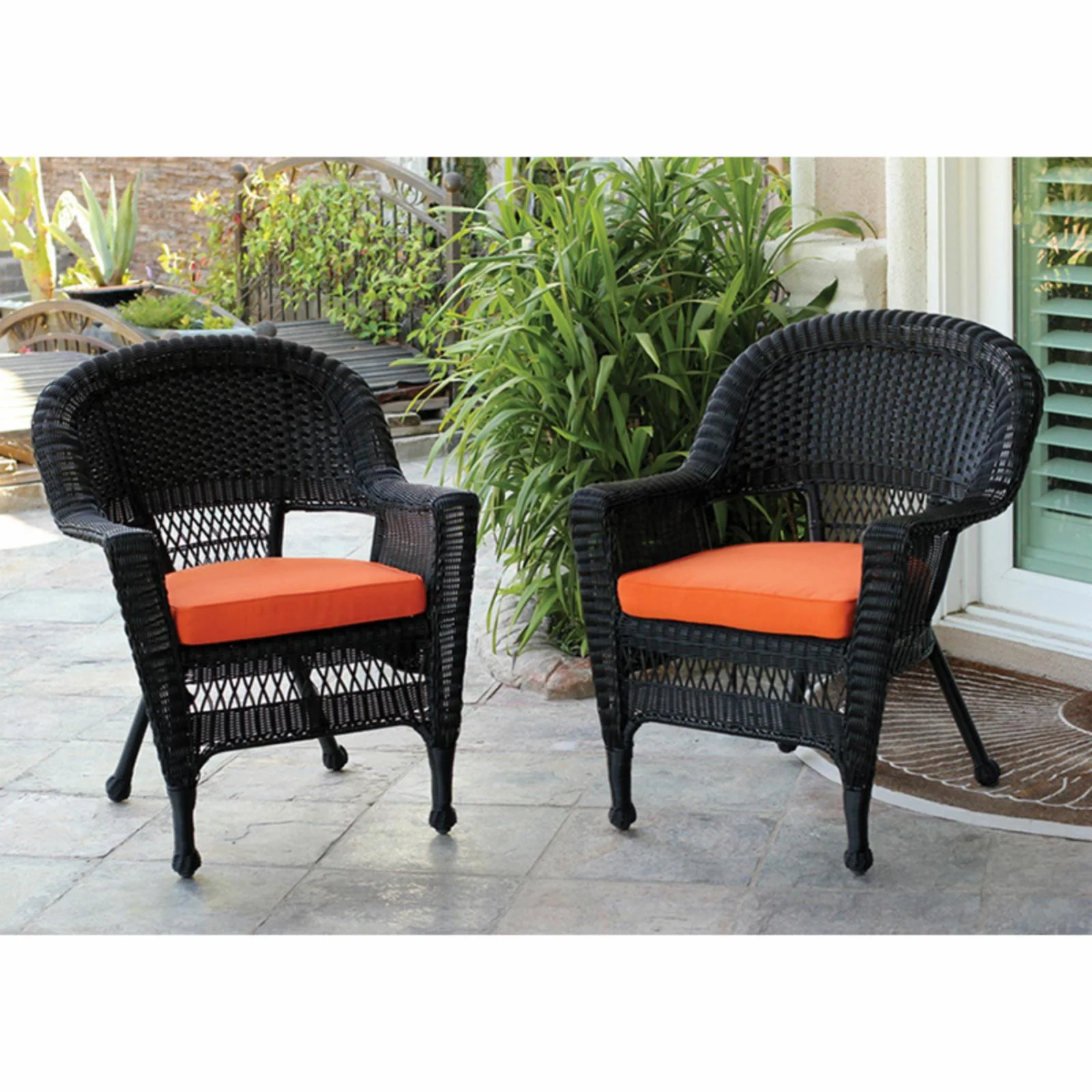 Jeco Wicker Chair in White with Green Cushion (Set of 4)