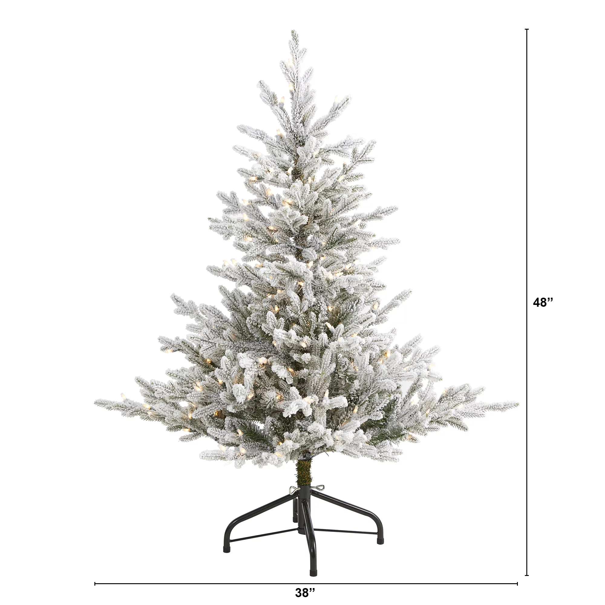 Nearly Natural 4' Green Fraser Fir Flocked Artificial Christmas Tree Prelit 300 Warm White Lights