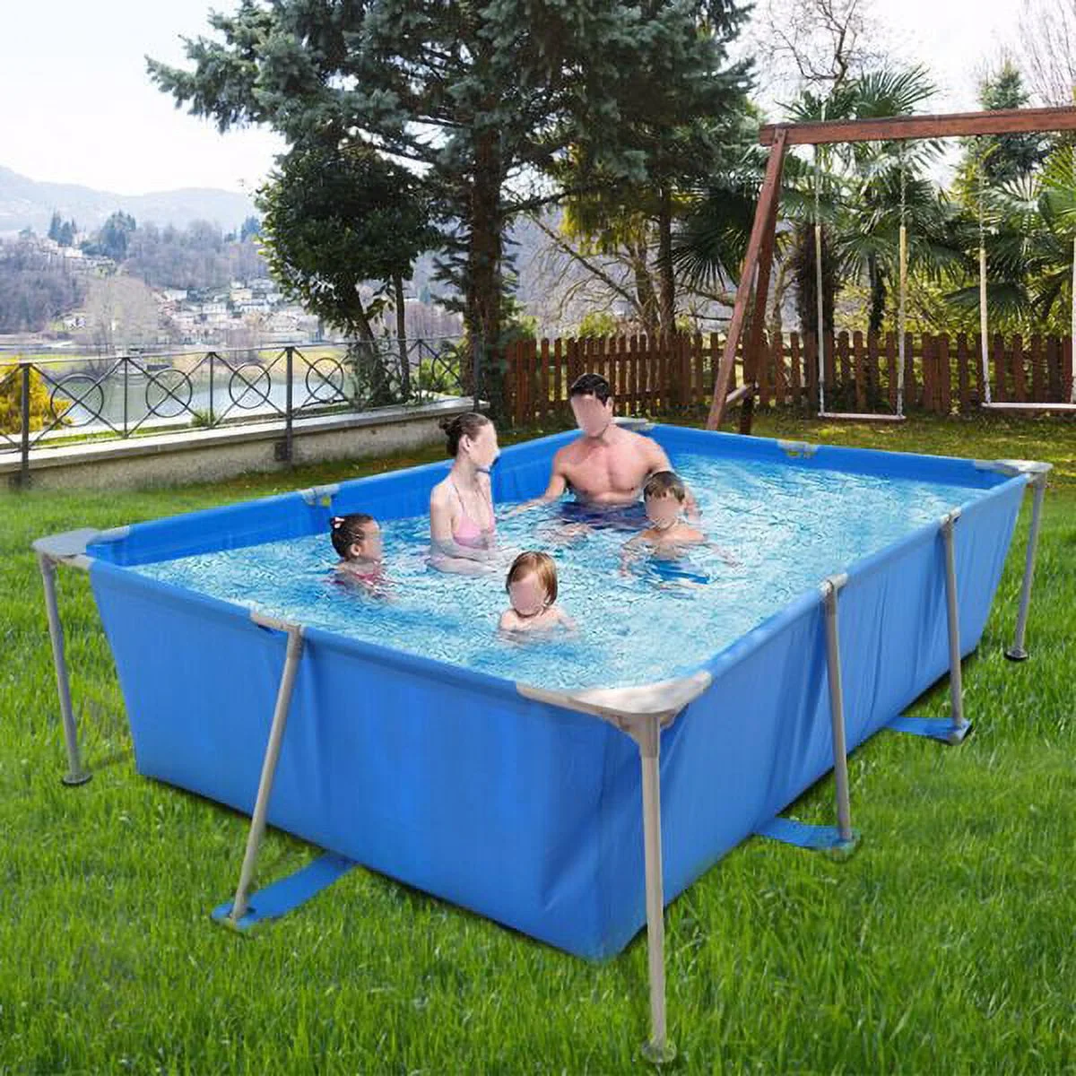 Fithood Metal Frame Rectangular Swimming Pool Portable Above Ground Easy Set Pool Family