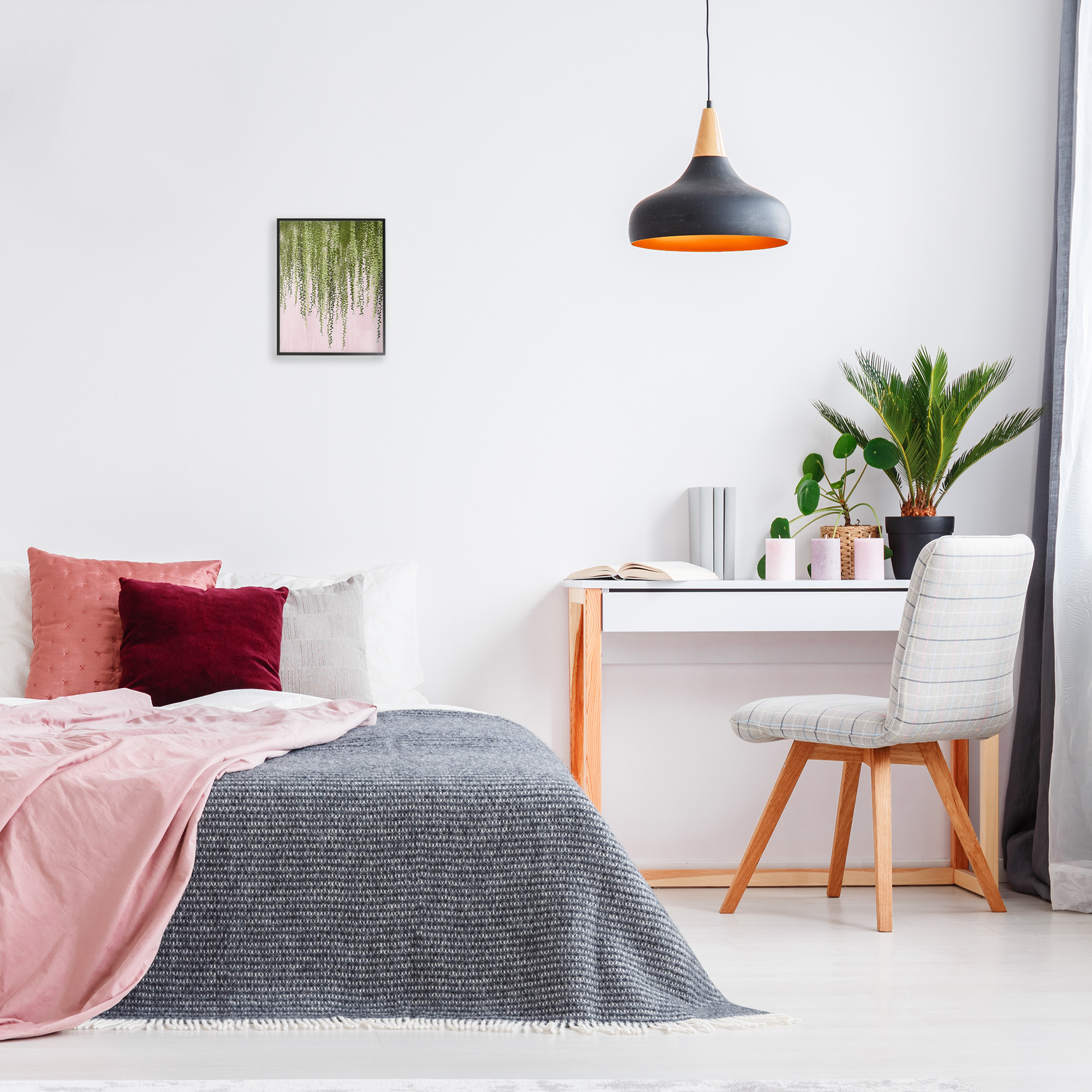 Stupell Industries Willow Leaves on Pink Botanical & Floral Painting Black Framed Art Print Wall Art, 11 x 14