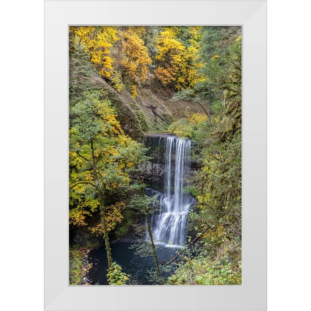 Jaynes Gallery 11x14 White Modern Wood Framed Museum Art Print Titled - USA-Oregon-Silver Falls State Park Lower South Falls waterfall landscape