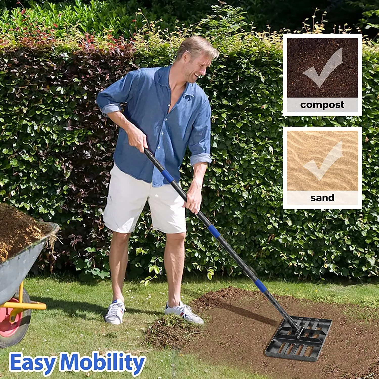 Lawn Leveling Rake, 5 FT Metal Lawn Leveler Heavy Duty, 17