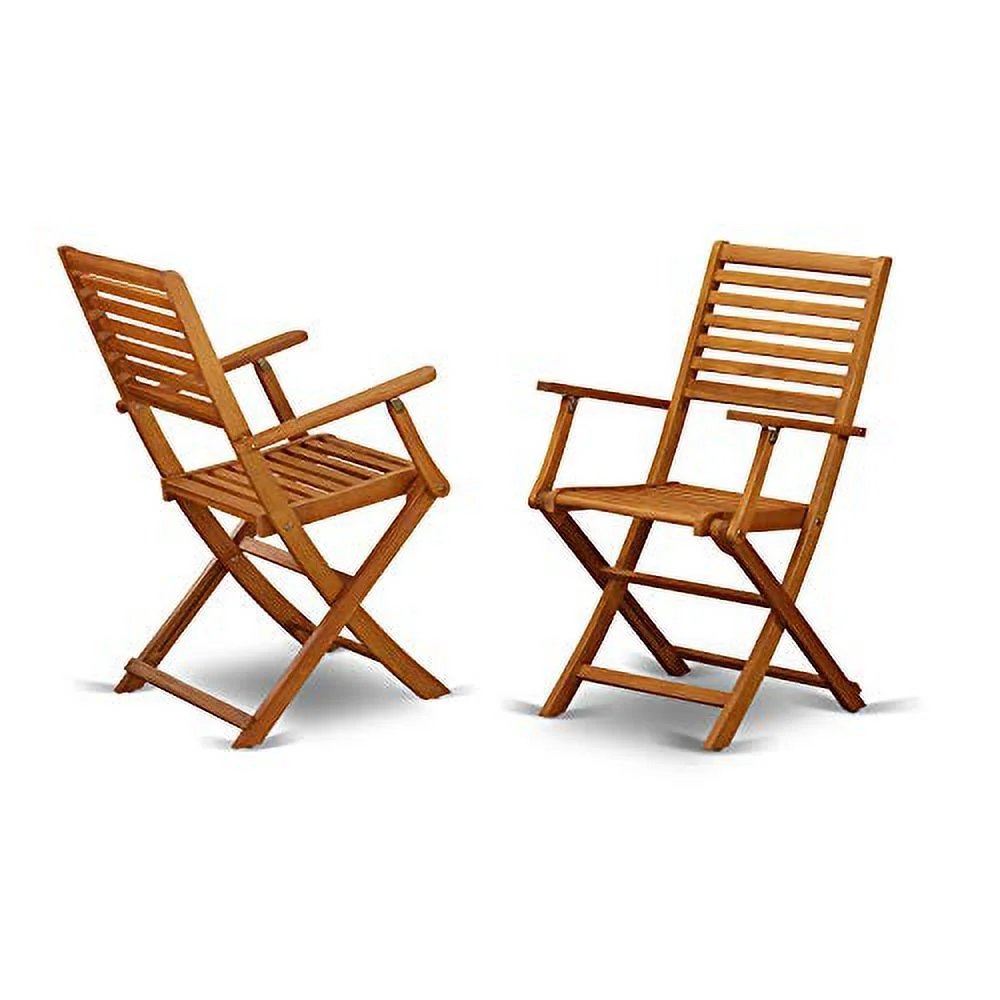 East West Furniture BBSCANA Beasley Folding Patio Dining Chairs with Arm Rest-Acacia Wood, Set of 2, Natural Oil