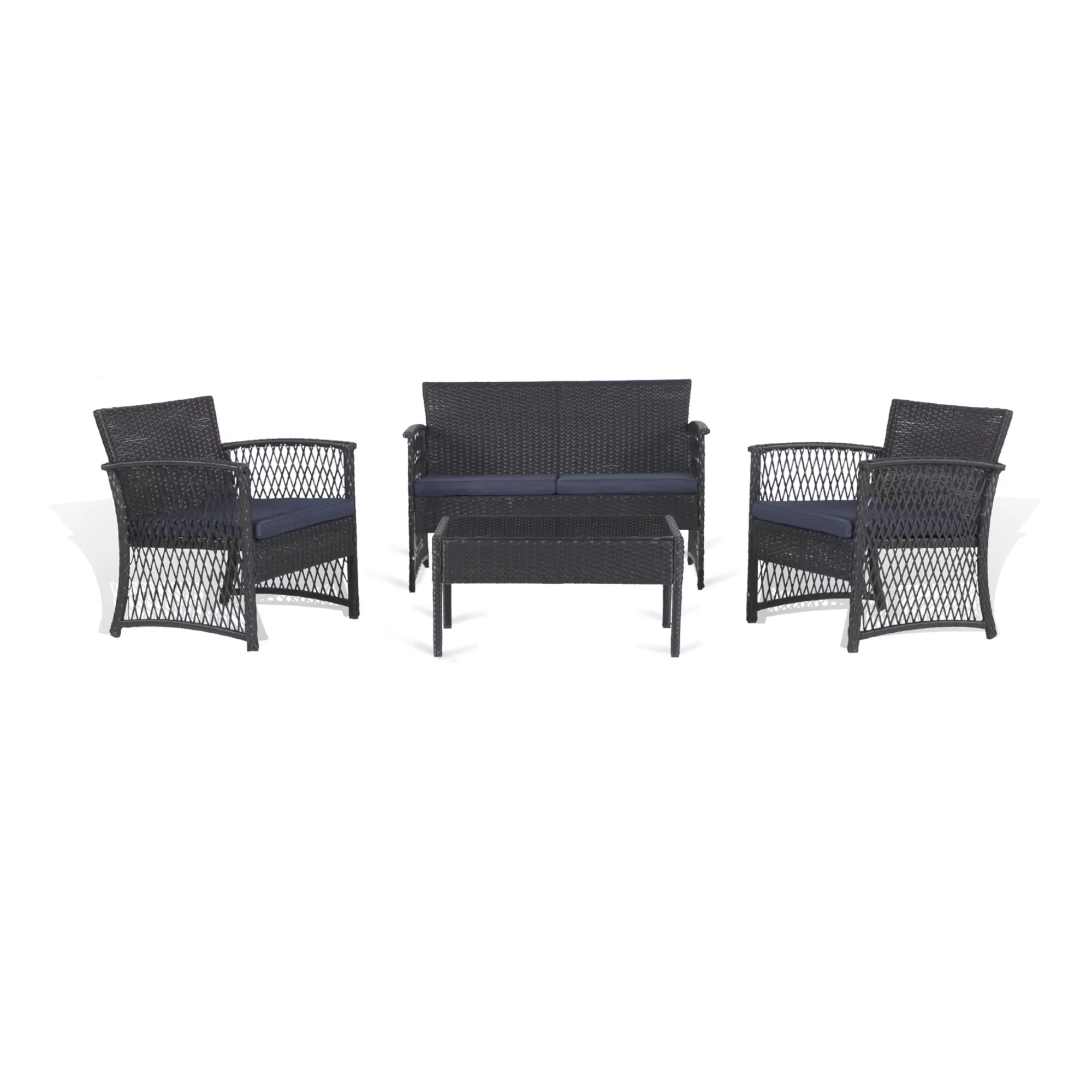 4-Piece Outdoor Patio Conversation Set, Black/Navy
