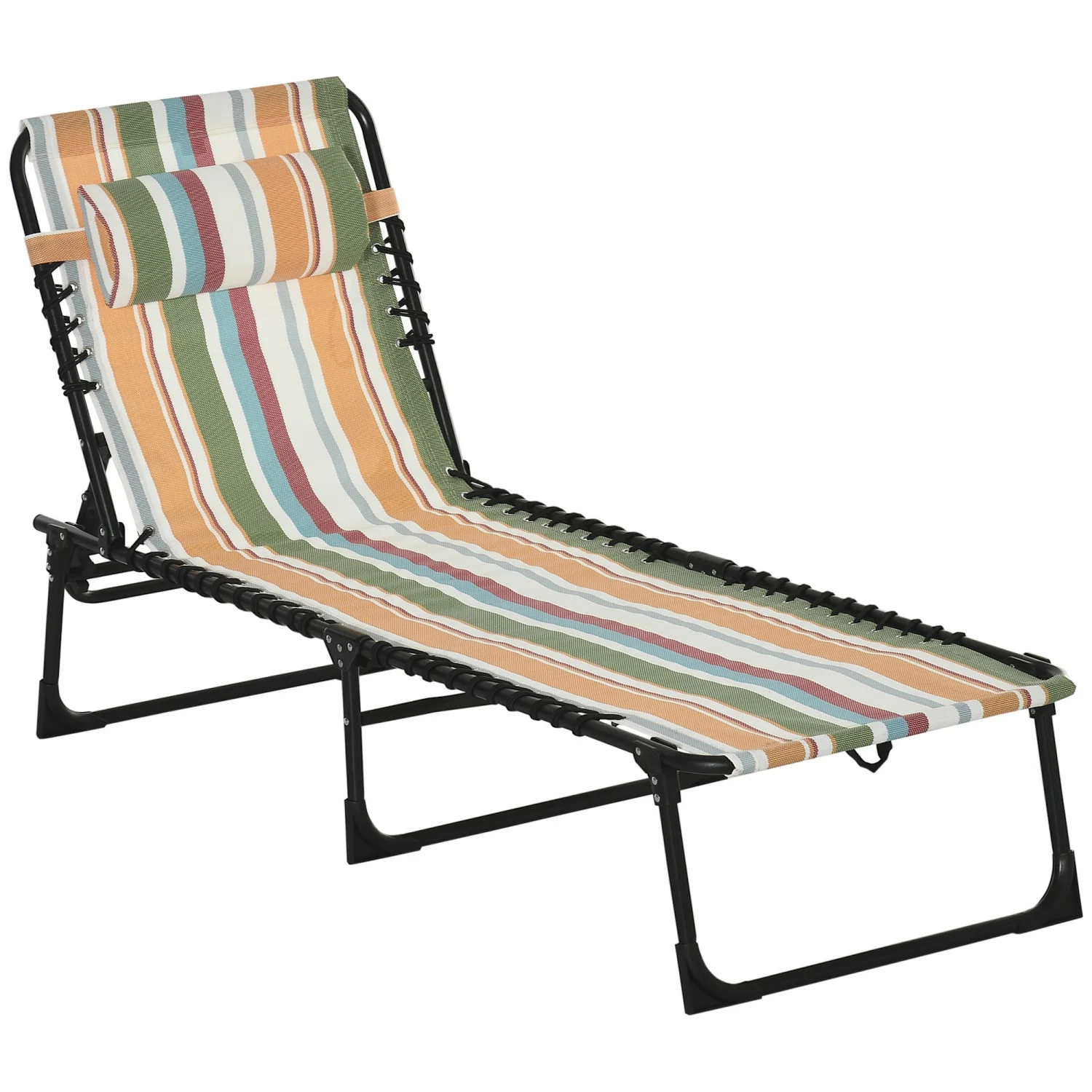 TQJKLFDY Folding Chaise Lounge Pool Chair  Patio Sun Tanning Chair  Outdoor Lounge Chair w/ 4-Position Reclining Back  Pillow  Breathable Mesh & Bungee Seat for Beach  Yard  Patio  Rainbo