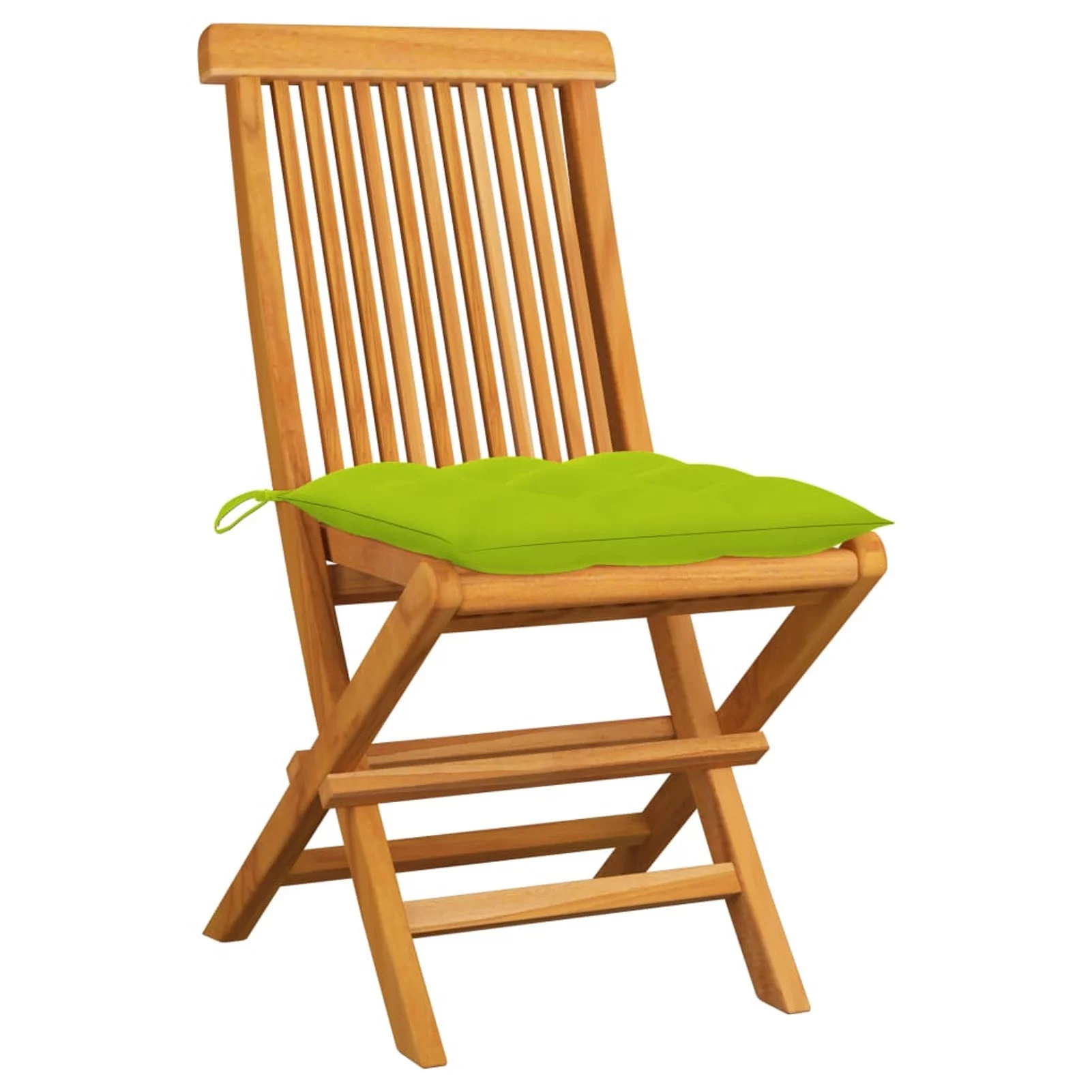 Walmeck Patio Chairs with Bright Green Cushions 2 pcs Solid Teak Wood
