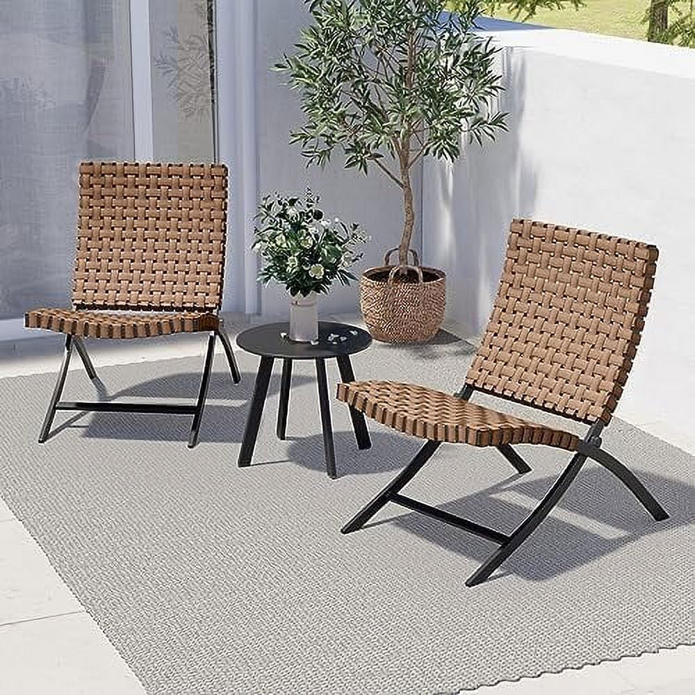 HBLUKDL 3 Piece Leather Texture Wicker Patio Chairs  Foldable Balcony  Set with Outdoor Lounge Seating and