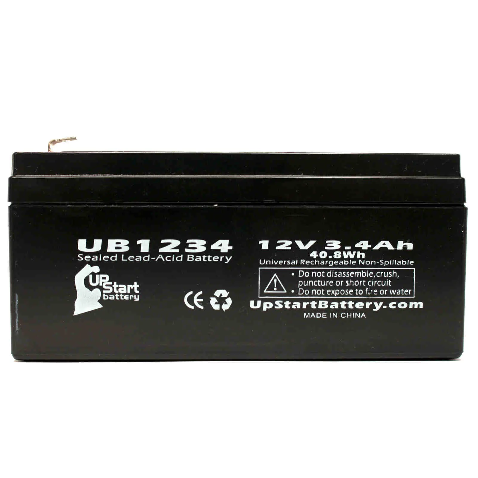 4x Pack - Compatible Hitachi HP3-12 Battery - Replacement UB1234 Universal Sealed Lead Acid Battery (12V, 3.4Ah, 3400mAh, F1 Terminal, AGM, SLA) - Includes TWO F1 to F2 Terminal Adapters
