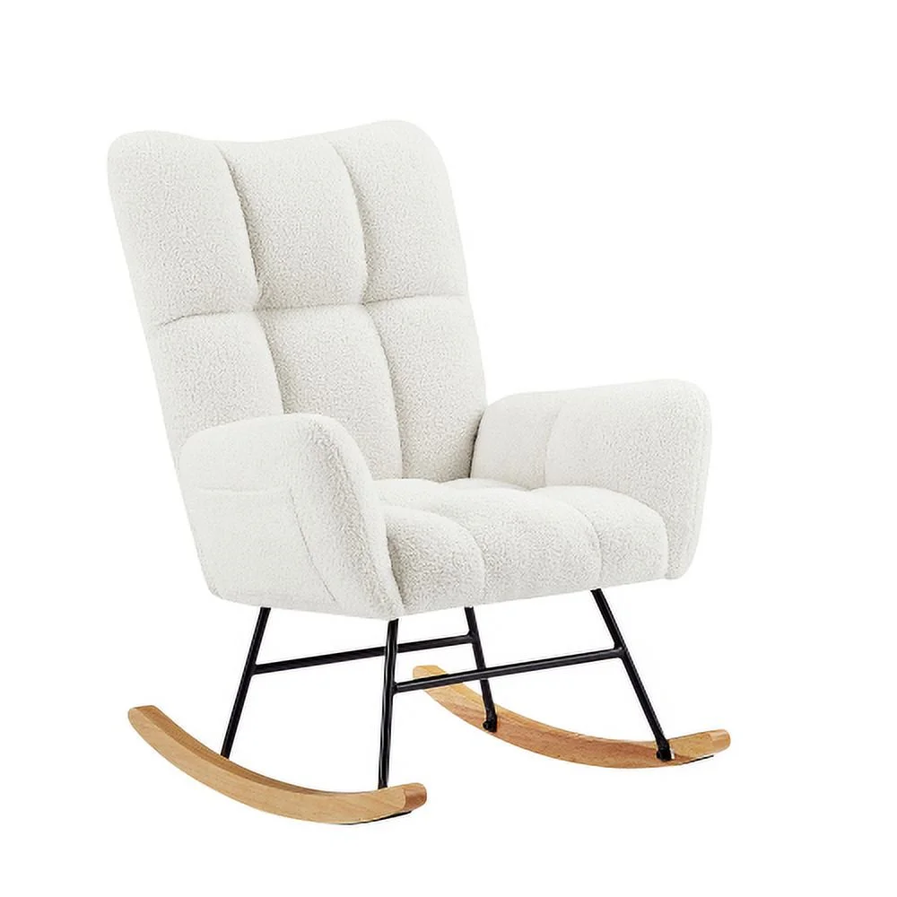LEIYEHOOM off white teddy fabric rocking chair