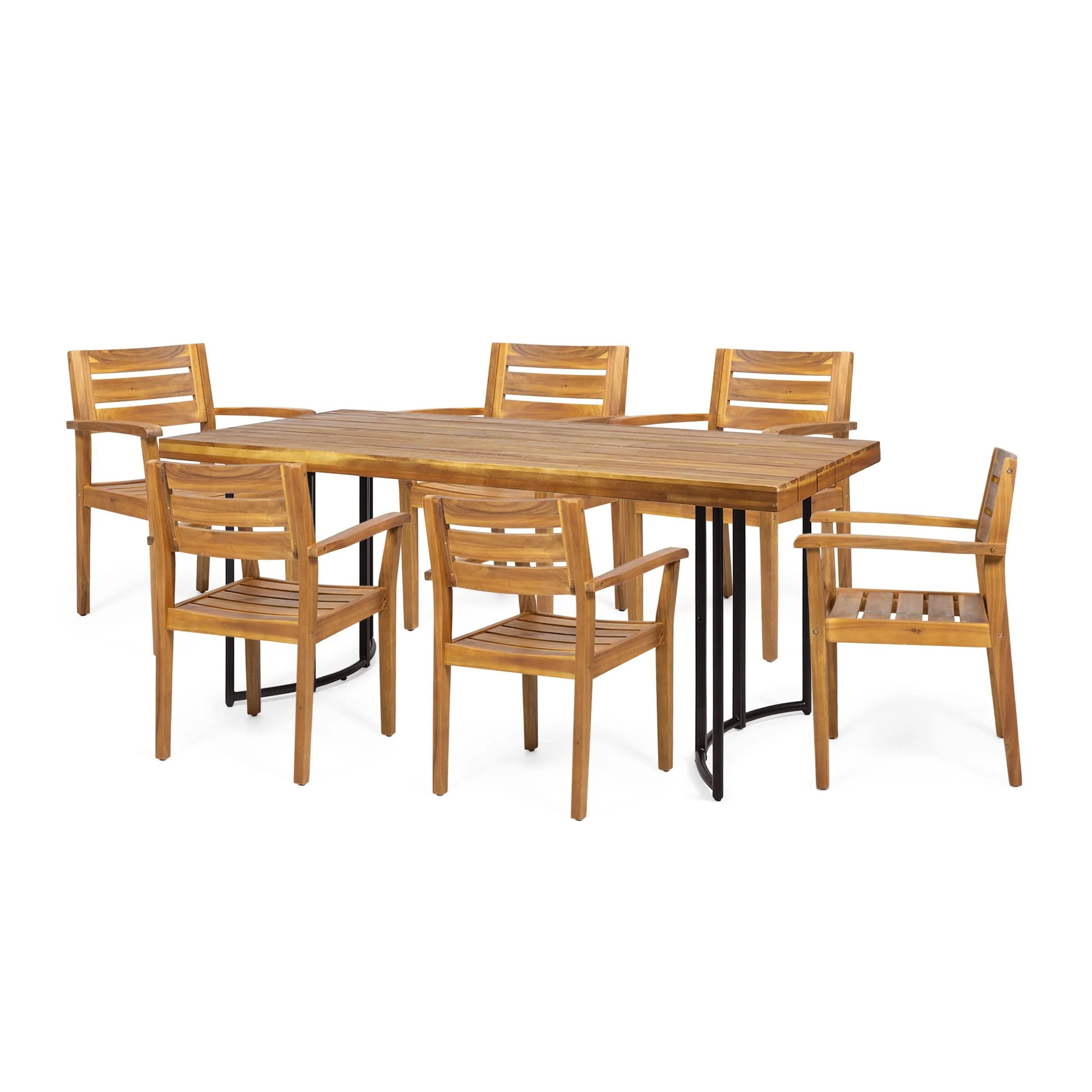 Christopher Knight Home Noah Outdoor Modern Industrial 7 Piece Acacia Wood Dining Set by