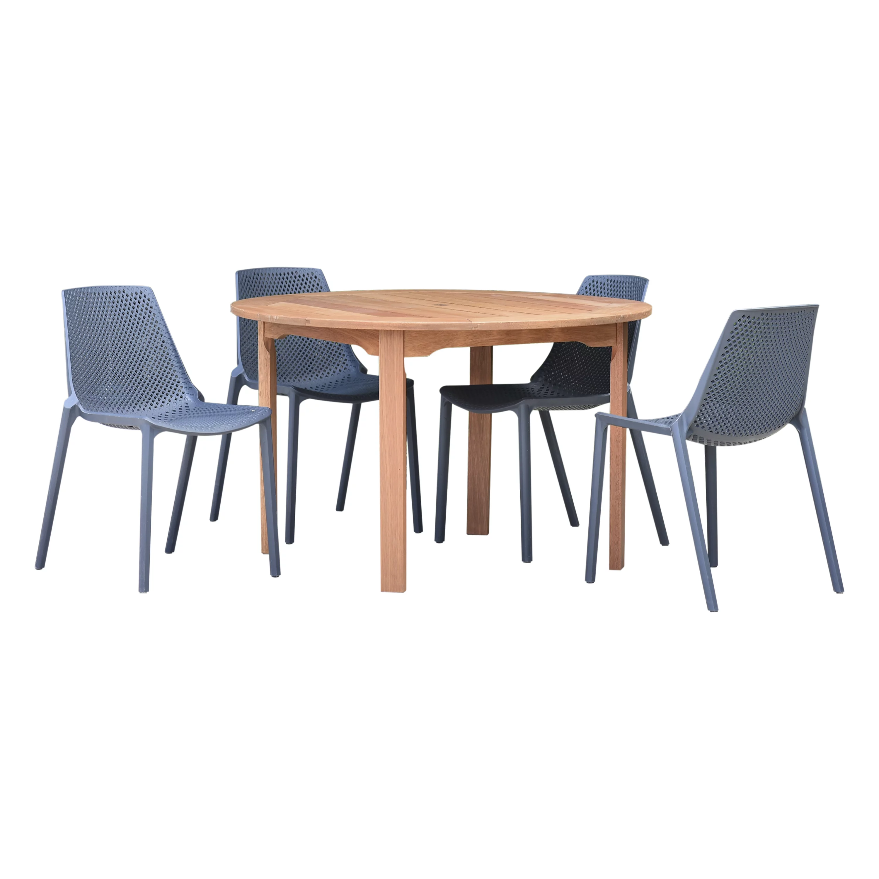 Amazonia Goldberg Wood 5 Pieces Round Patio Dining Set, Gray Chairs, Seating Capacity: 4