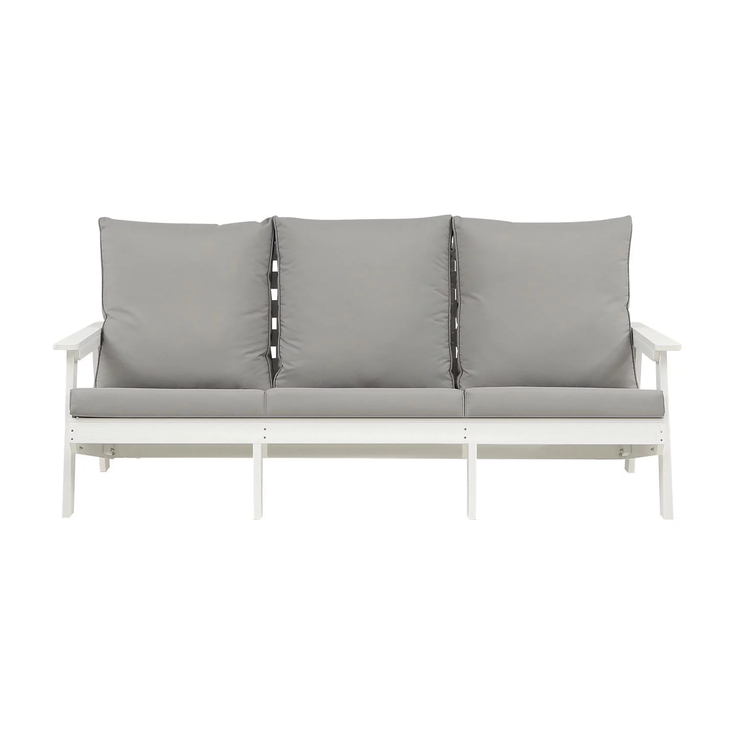 Comfortable HIPS 3 Seater Sofa with Soft Cushion  Stylish Wood Grain Outdoor Garden Sofa in White/Grey Color Option