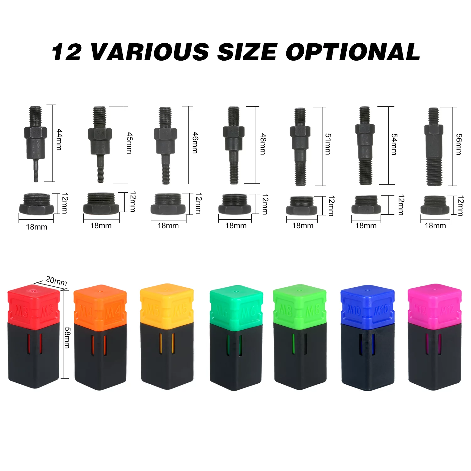 Aibecy M6 Assorted Rivet Nut Mandrel and Nose Piece Riveter Metric Replacement Riveter Part Threaded Mandrel For Hand Nut Rivet