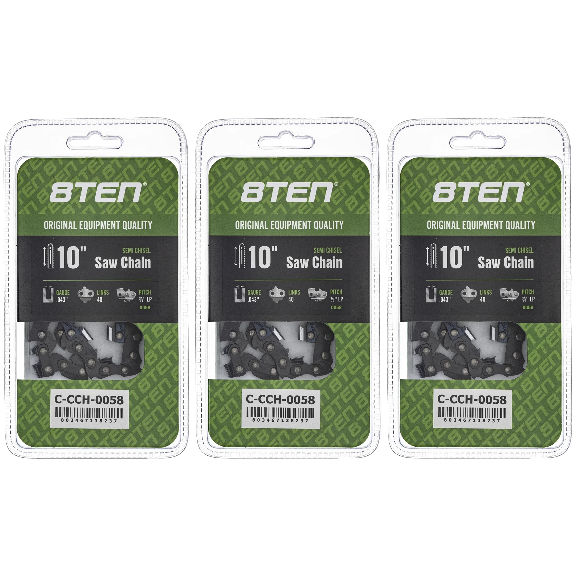 Semi Chisel Chainsaw Chain 10 inch .043 3/8 LP 40DL for Ryobi Poulan 3 Pack 810-CCC2270H