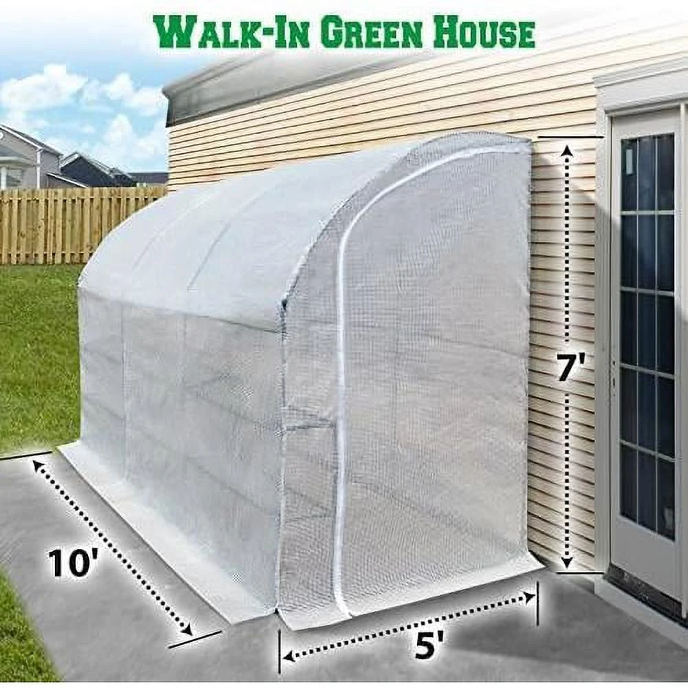 new large walk-in wall greenhouse 10x5x7'h w 3 tiers/6 shelves gardening (white)