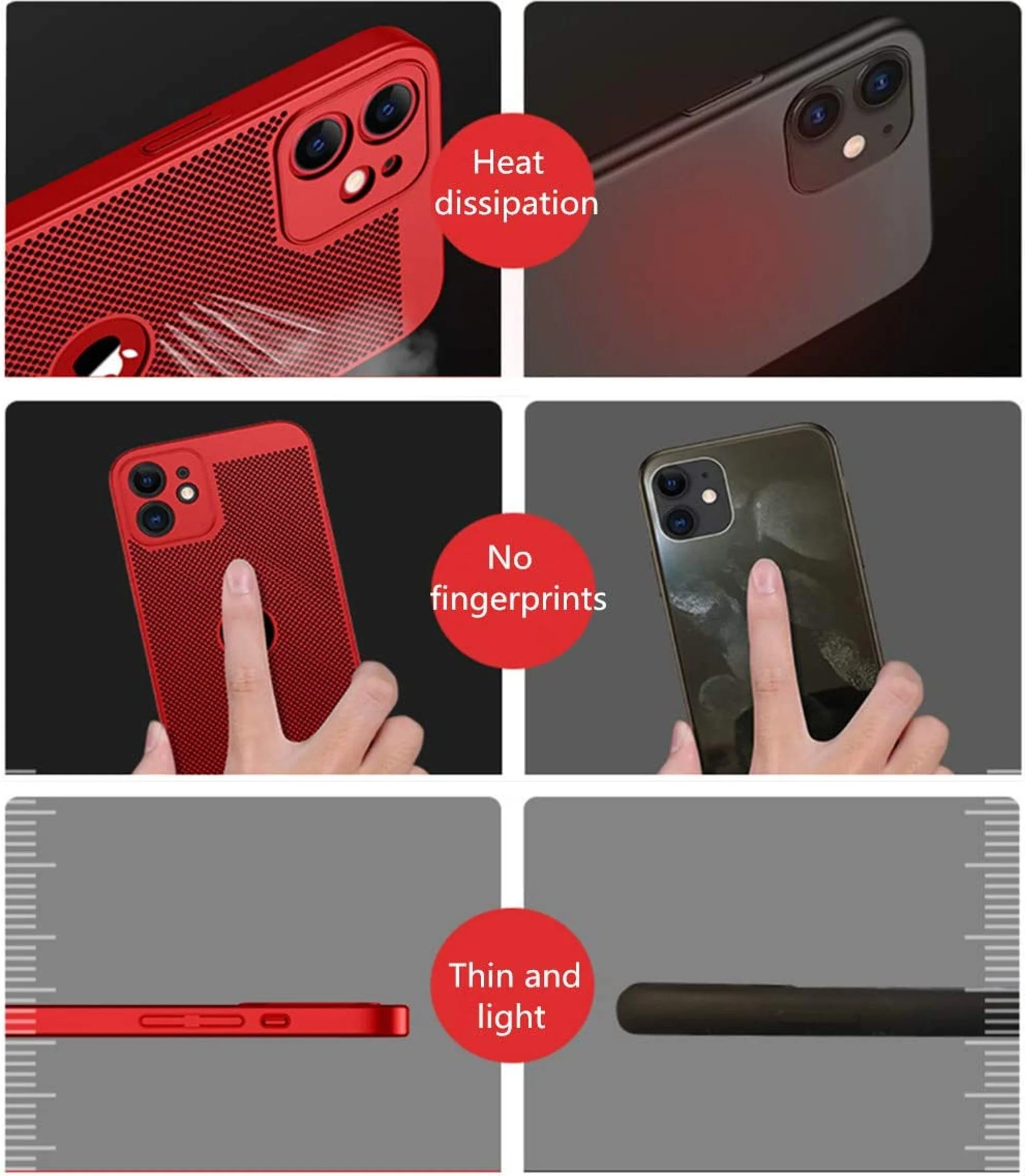 Heat Dissipation iPhone 11 Case (Red) Breathable Cooling Hollow Cellular Hole Full Camera Lens Protection Ultra Slim Cover