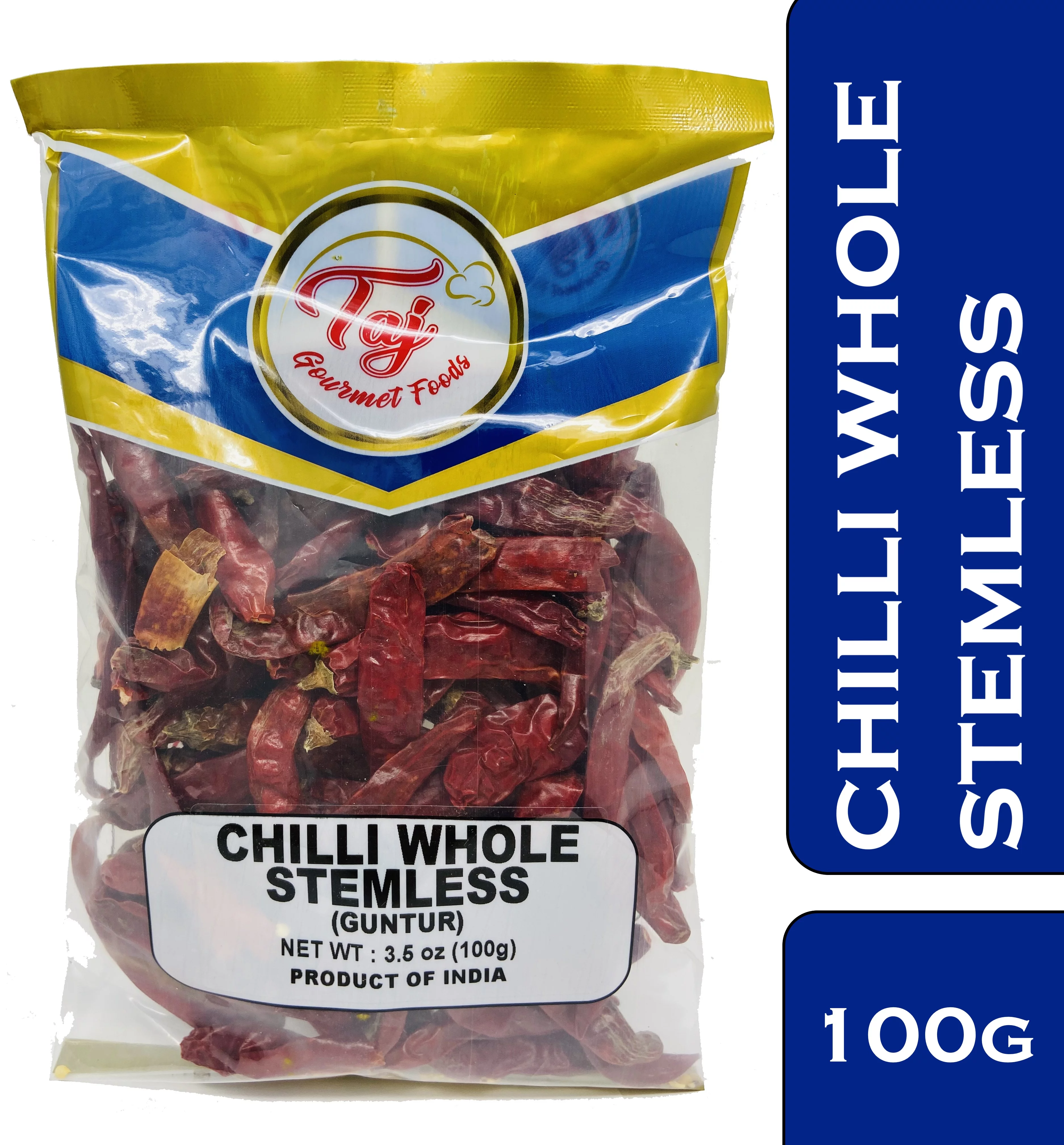 TAJ Premium Indian Whole Chilli (Whole Mirchi, without stem) 100 grams