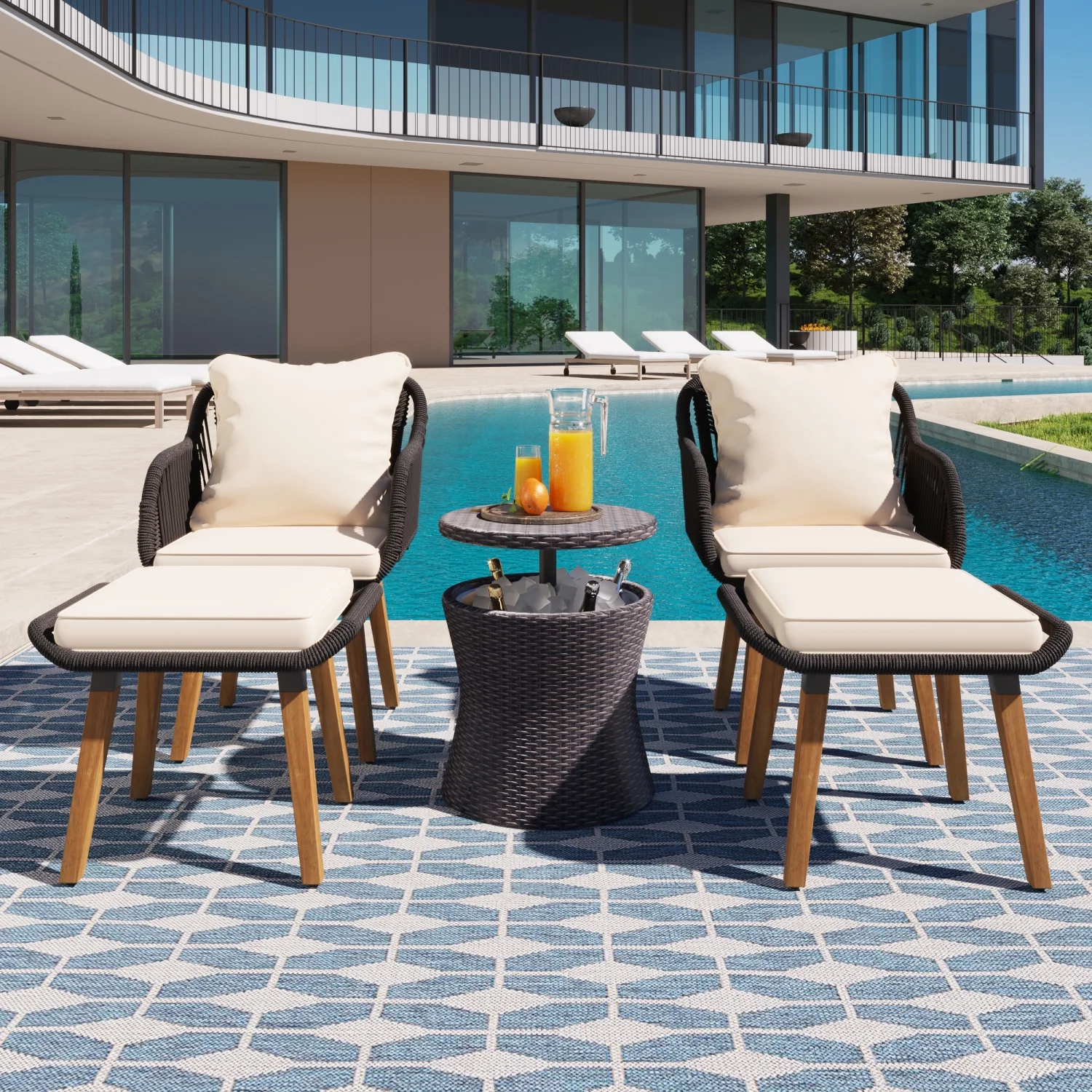 YLtoohoom K&K 5 Pieces Patio  Chair Sets  Patio Conversation Set With Wicker Cool    Ottomans Outdoor  Bistro Sets for Porch Backyard Balcony Poolside Black&Beige