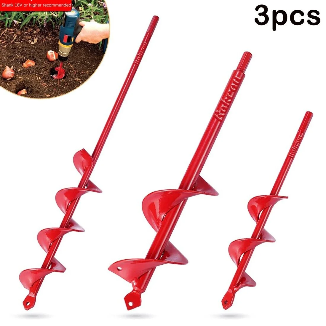 3pcs Auger Spiral Hole Drill Bit For Garden Yard Planting Spiral Drill Bit Set