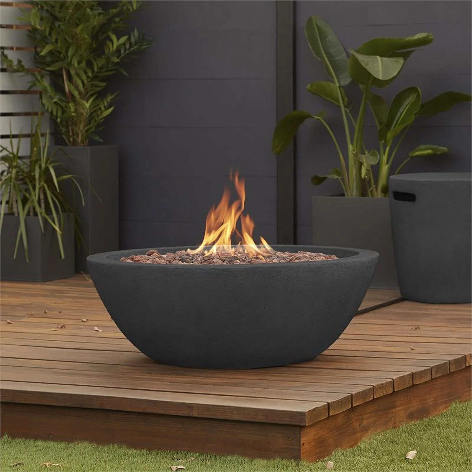 Home Square 2-Piece Set with Fire Pit Bowl & Fire Glass in Shale/Cobalt Blue