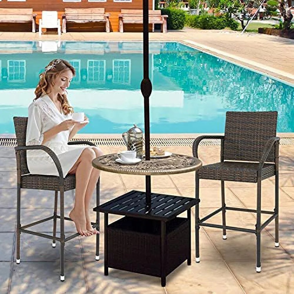 DSZBNUIO Set of 4 Wicker Barstool All Weather Dining Chairs Outdoor Patio  Wicker Chairs  Stool with Armrest