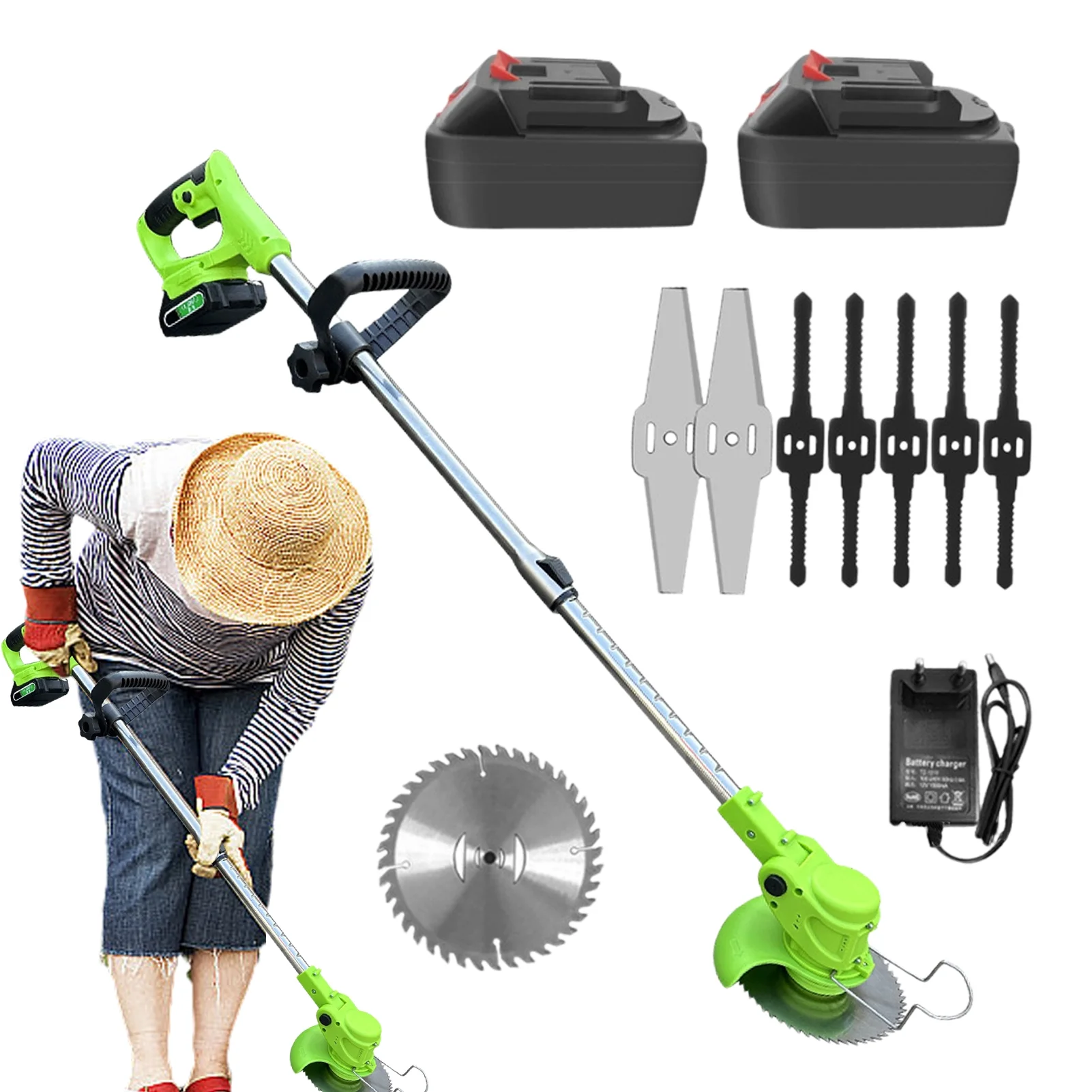 WZTO Brush Cutter | 24V Grass Cutter Brush Trimmer | Striming Brush Edger, Heavy Duty Lawn Tool, Battery Powered Garden Grass Wacker for Home Garden