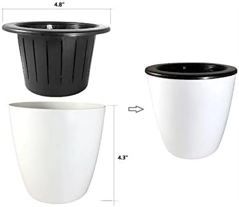 6 Sets Two- Nested Self Watering Planter Modern Flower For African Violet, Ocean Spider Plant, Orchid, Herbs, Succulents, White, Diameter 4''-5''
