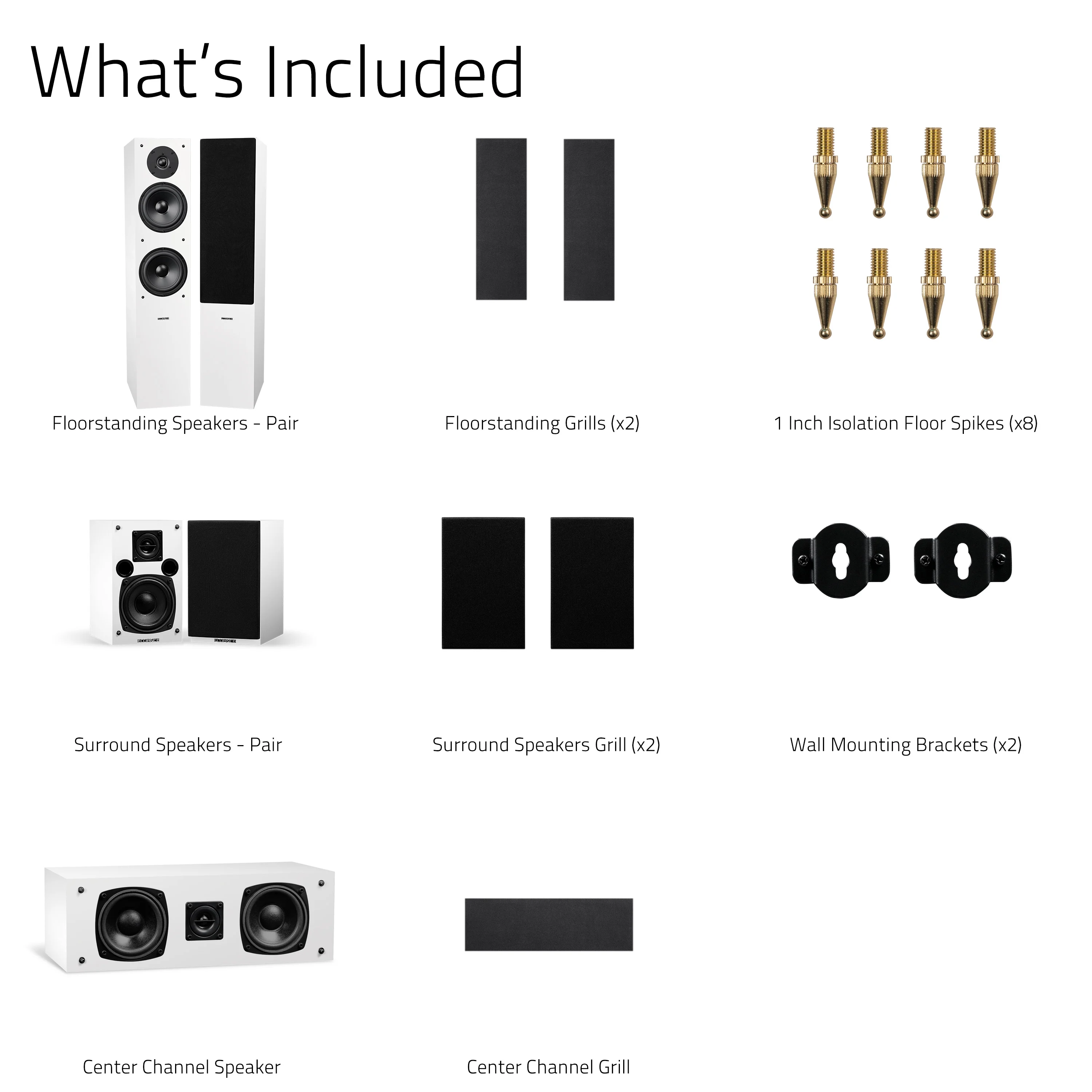 Fluance Elite 5.0 Surround Sound Home Theater Speaker System - White