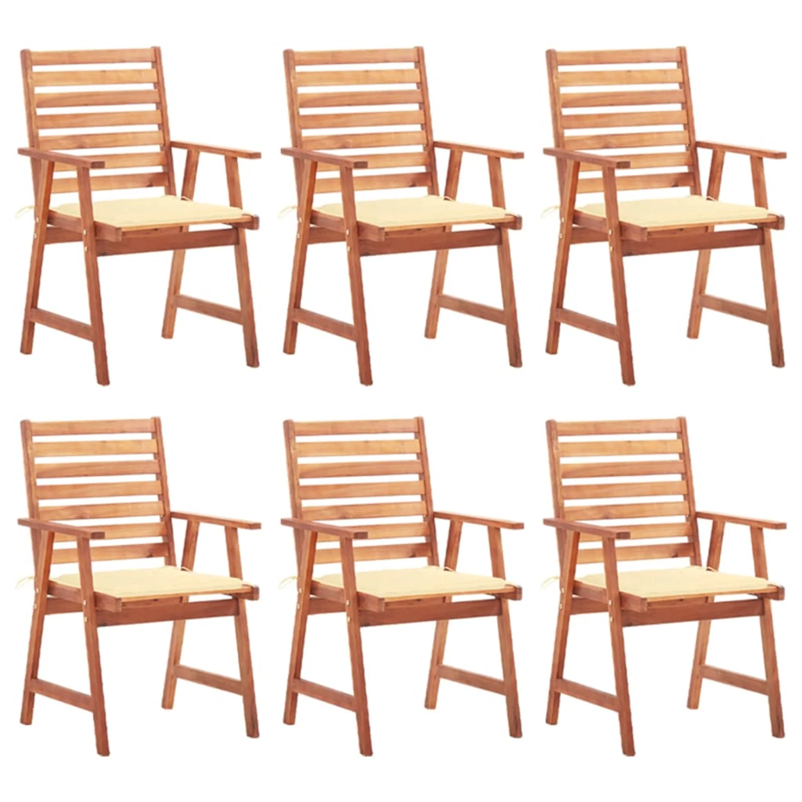 Anself Set of 6 Garden Chairs with Cream Cushion Acacia Wood Patio Dining Chair for Balcony, Terrace, Outdoor Furniture 22in x 24.4in x 36.2in