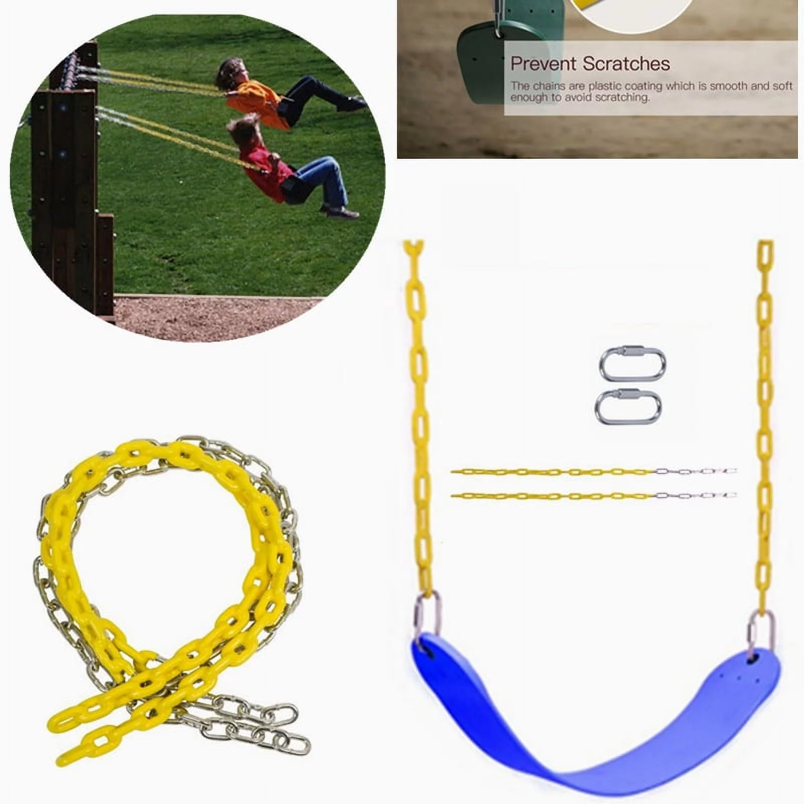 Heavy Duty Swing Seat Set Accessories w/ Plastisol-coated Chains Replace Swings Blue