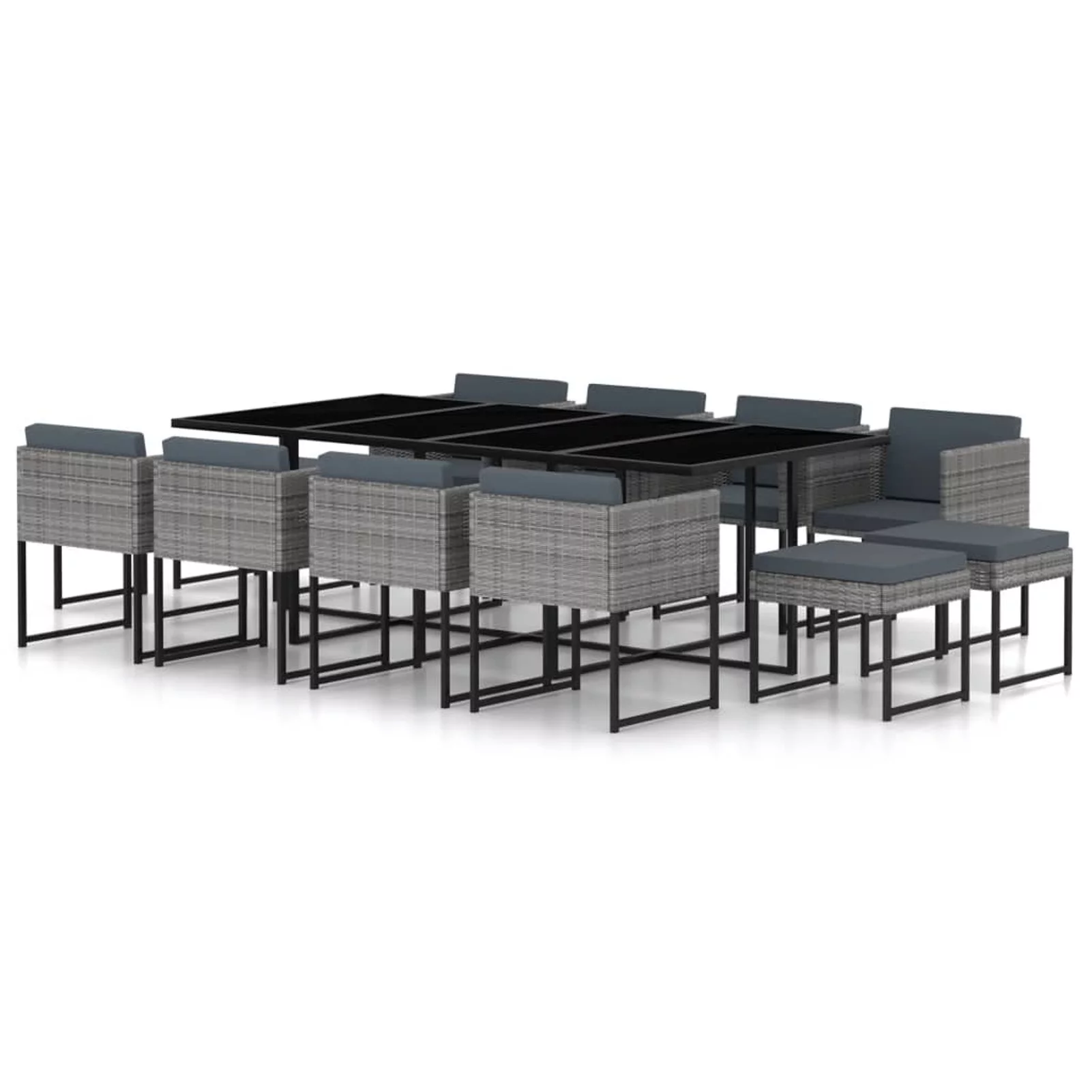 Dcenta 13 Piece Patio Dining Set with Cushions Poly Rattan Gray