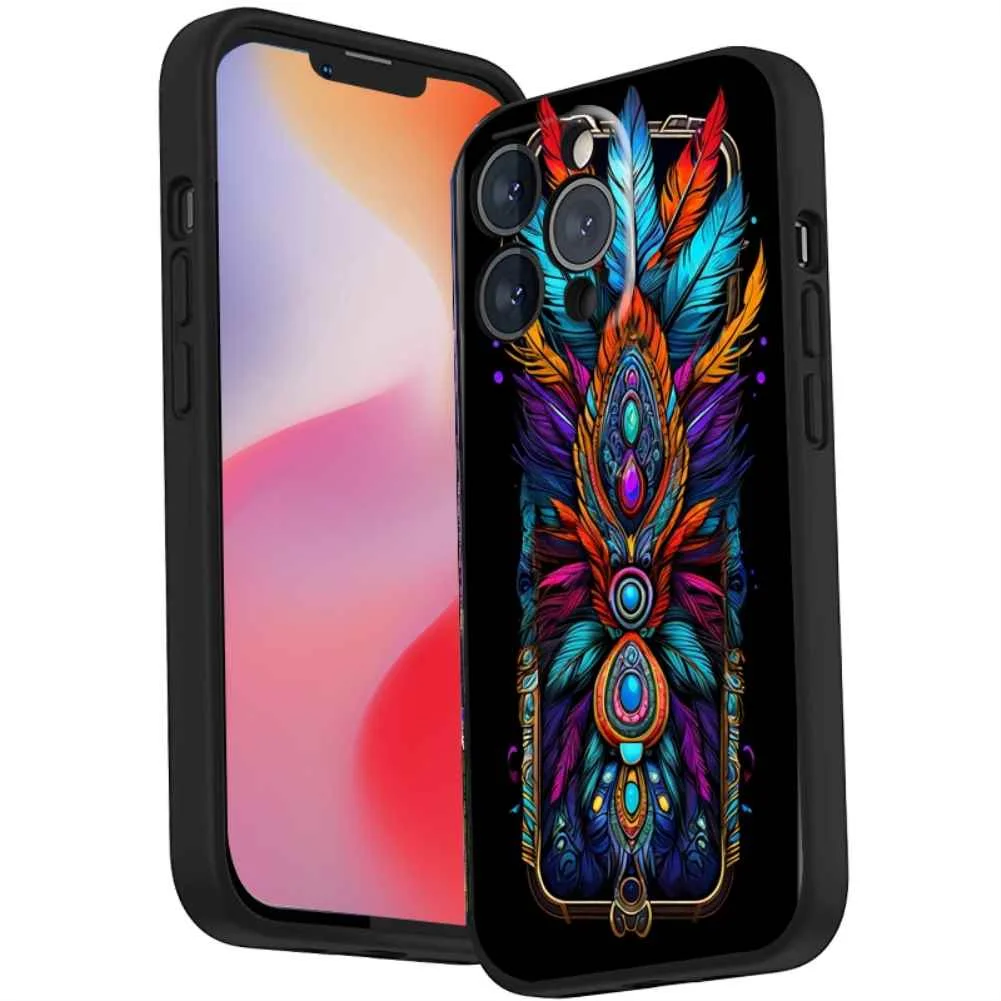 tribal-A-handheld-electronic-game-feathers-71-71 phone case for iPhone 15 Pro Max for Women Men Gifts,Flexible Painting silicone Shockproof - Phone Cover for iPhone 15 Pro Max